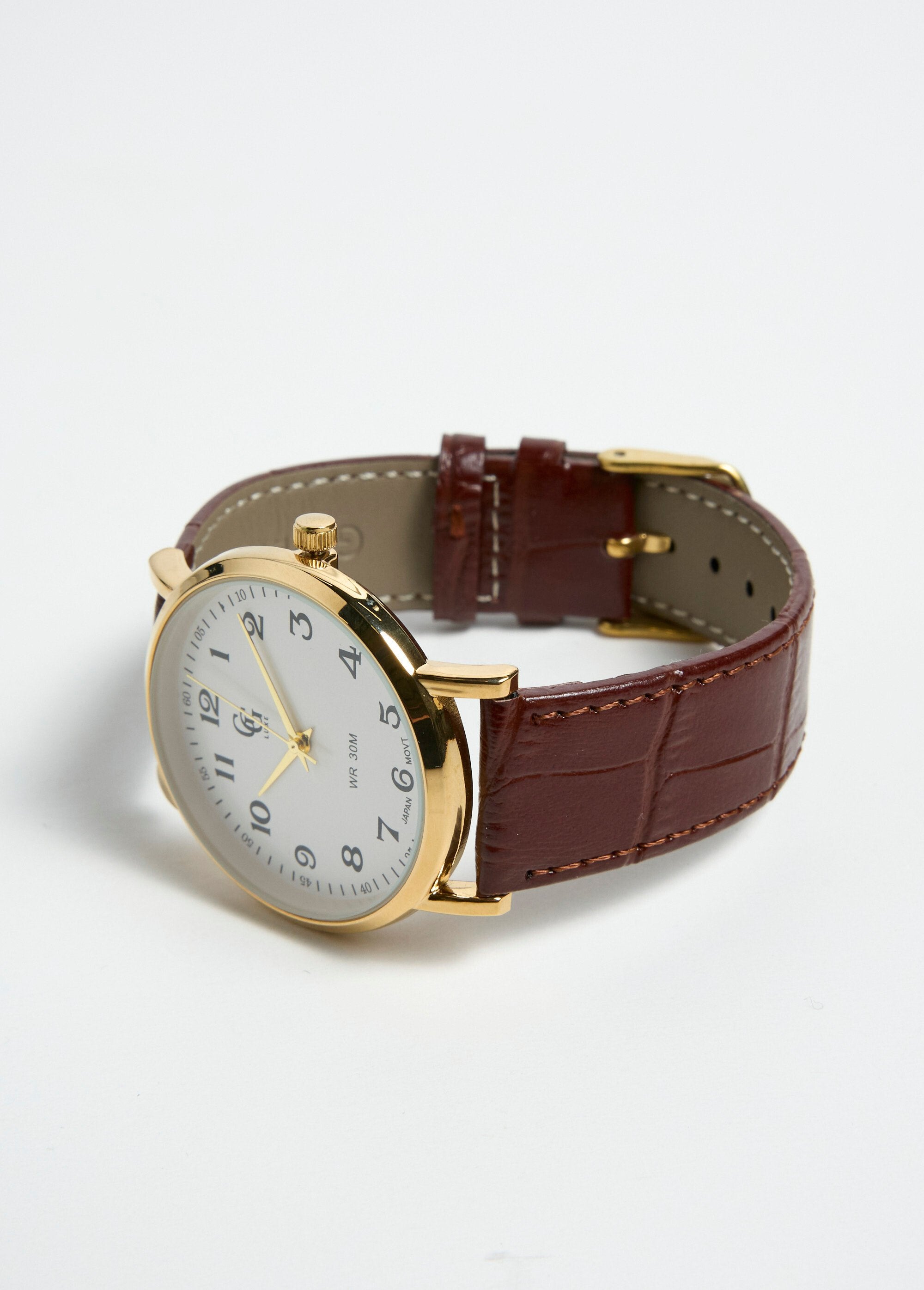 Orologio_rotondo_in_acciaio_e_pelle_stile_coccodrillo_Marron_DE1_slim
