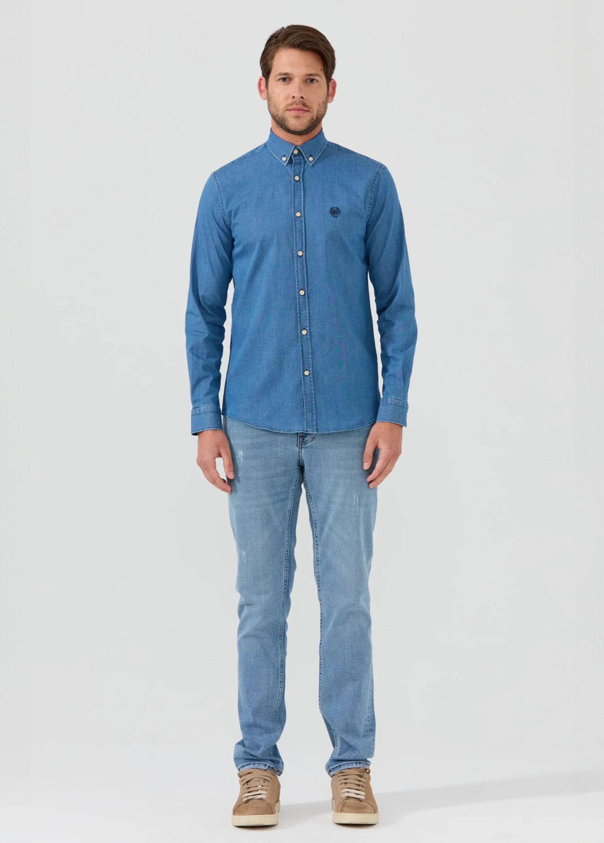 Camicia_casual_a_maniche_lunghe_in_chambray_Bleu_fonce_SF1_slim