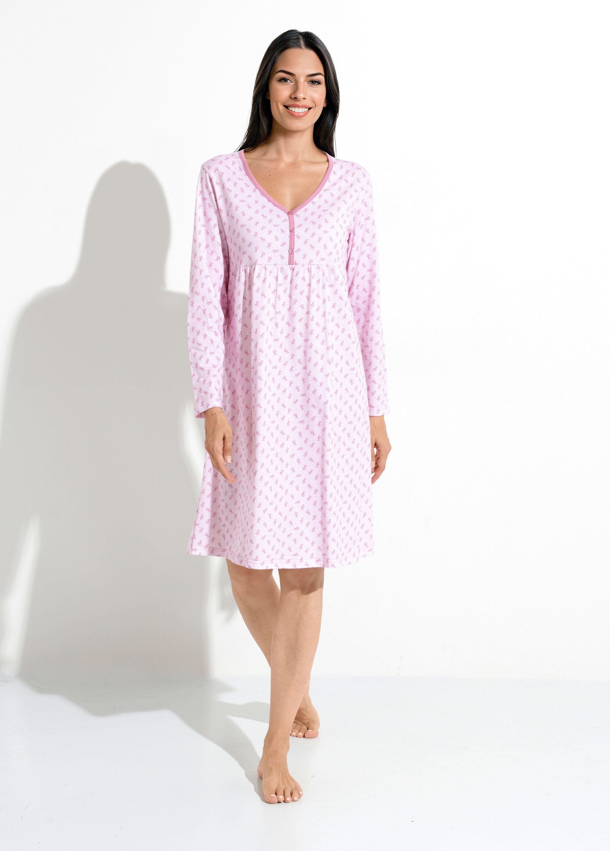 Camicia_da_notte_a_maniche_lunghe_3/4_in_cotone_stampato_Rose_FA1_slim