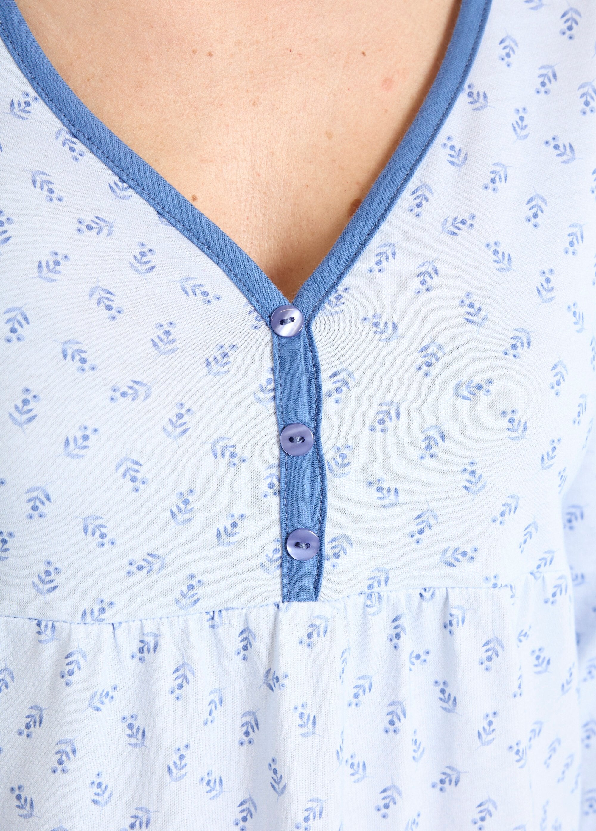 Camicia_da_notte_a_maniche_lunghe_3/4_in_cotone_stampato_Bleu_DE2_slim