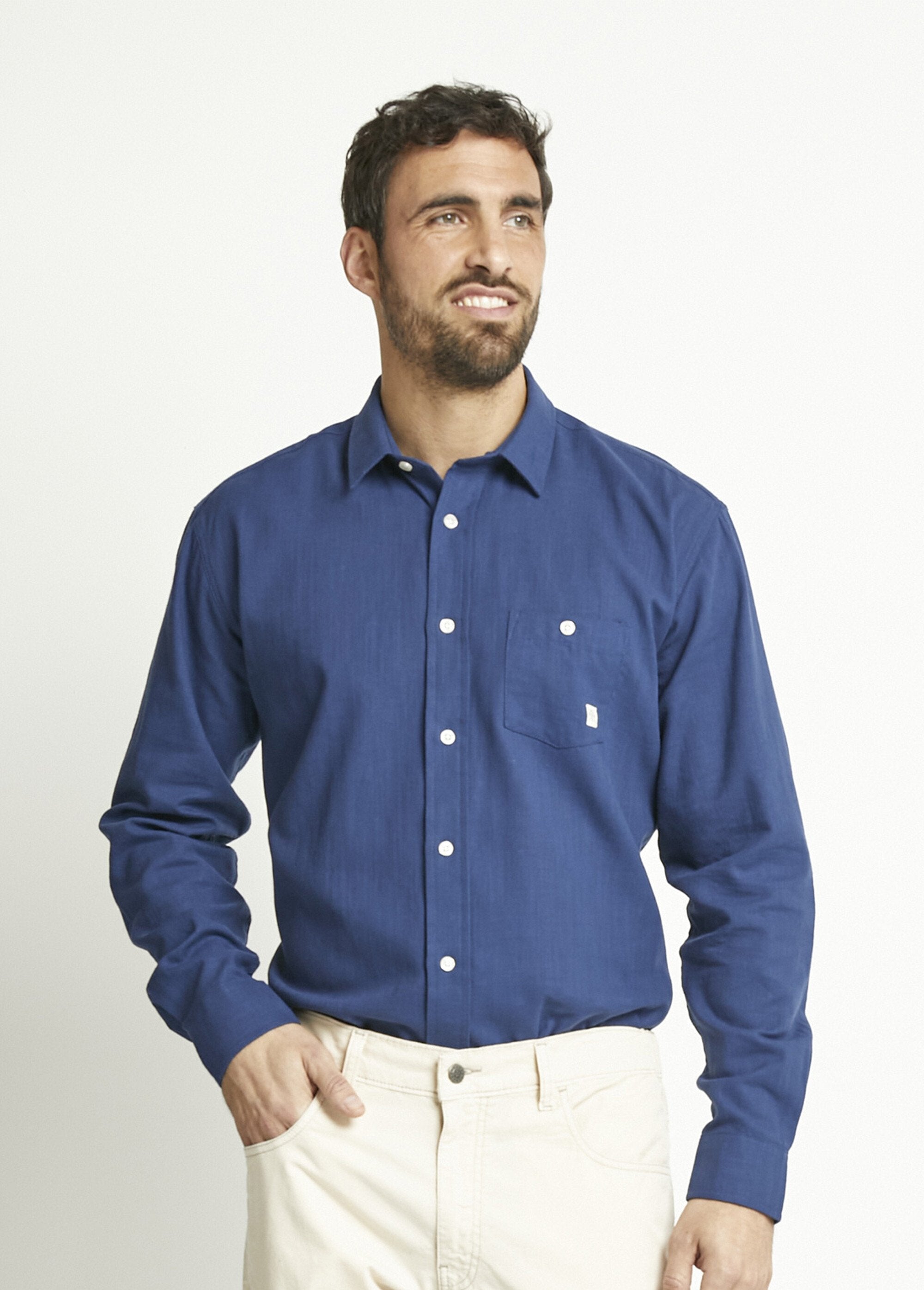 Camicia_di_cotone_a_maniche_lunghe_a_tinta_unita_o_a_quadri_Bleu_DE2_slim
