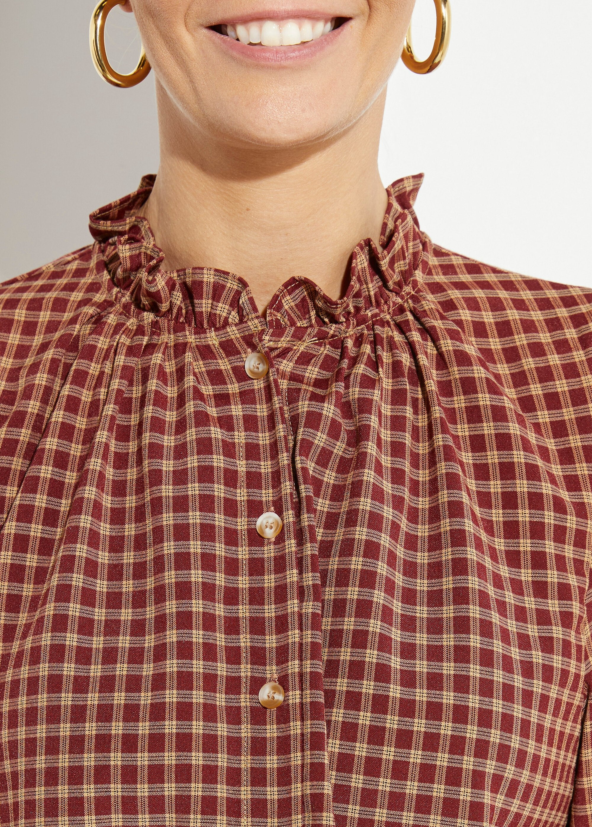 Camicia_a_quadri_con_colletto_e_polsini_plissettati_Bordeaux_DE1_slim