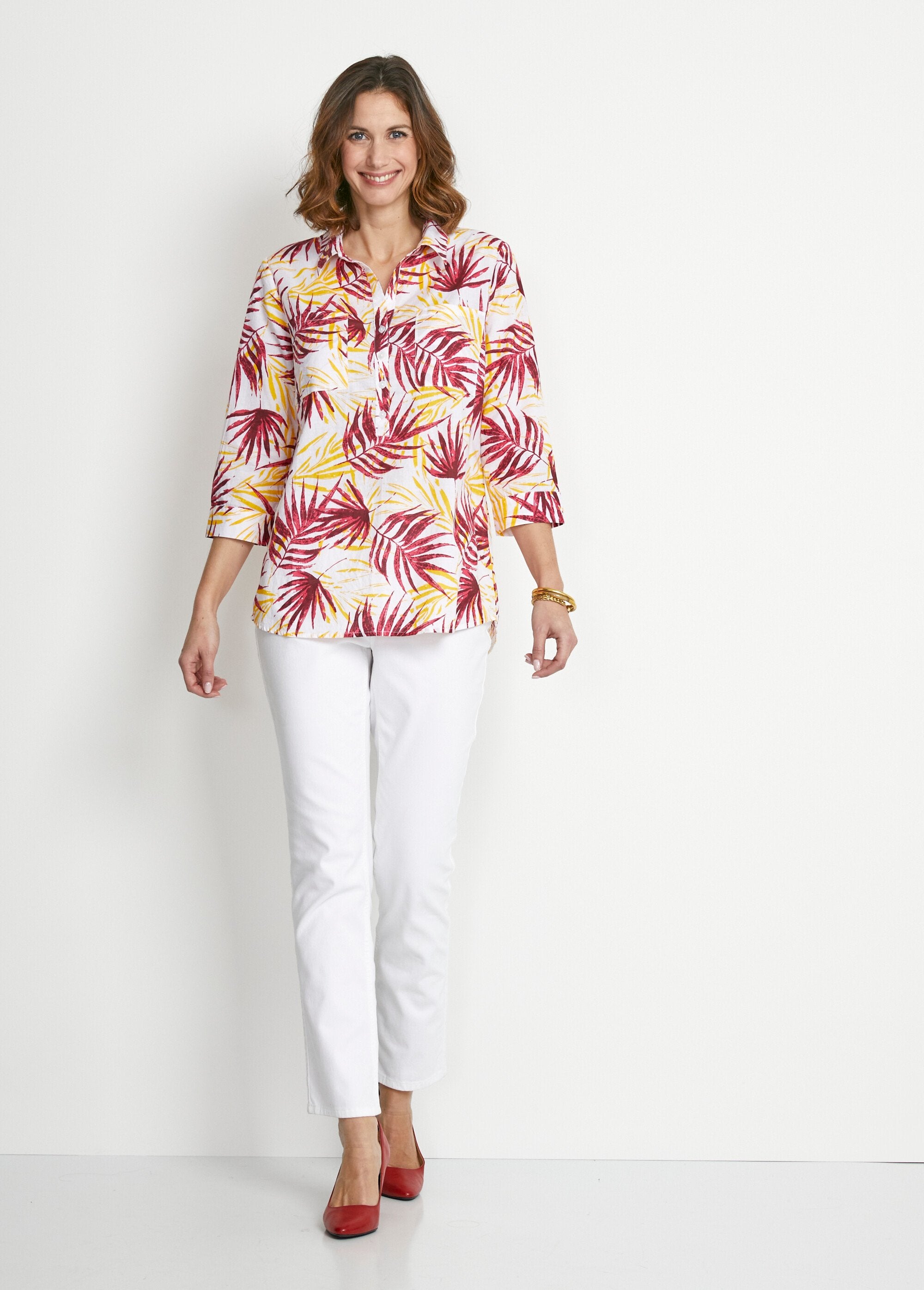 Camicetta_lunga_in_cotone_stampato_con_bottoni_Imprime_rouge_SF1_slim