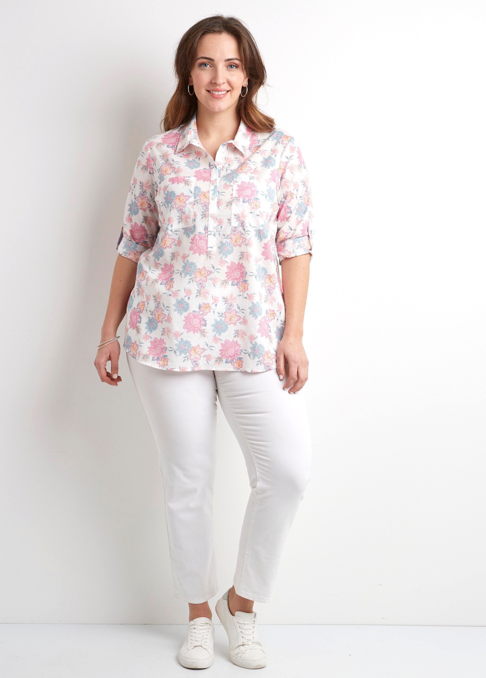 Camicetta_lunga_in_cotone_con_stampa_floreale_Imprime_rose_SF1_curvy