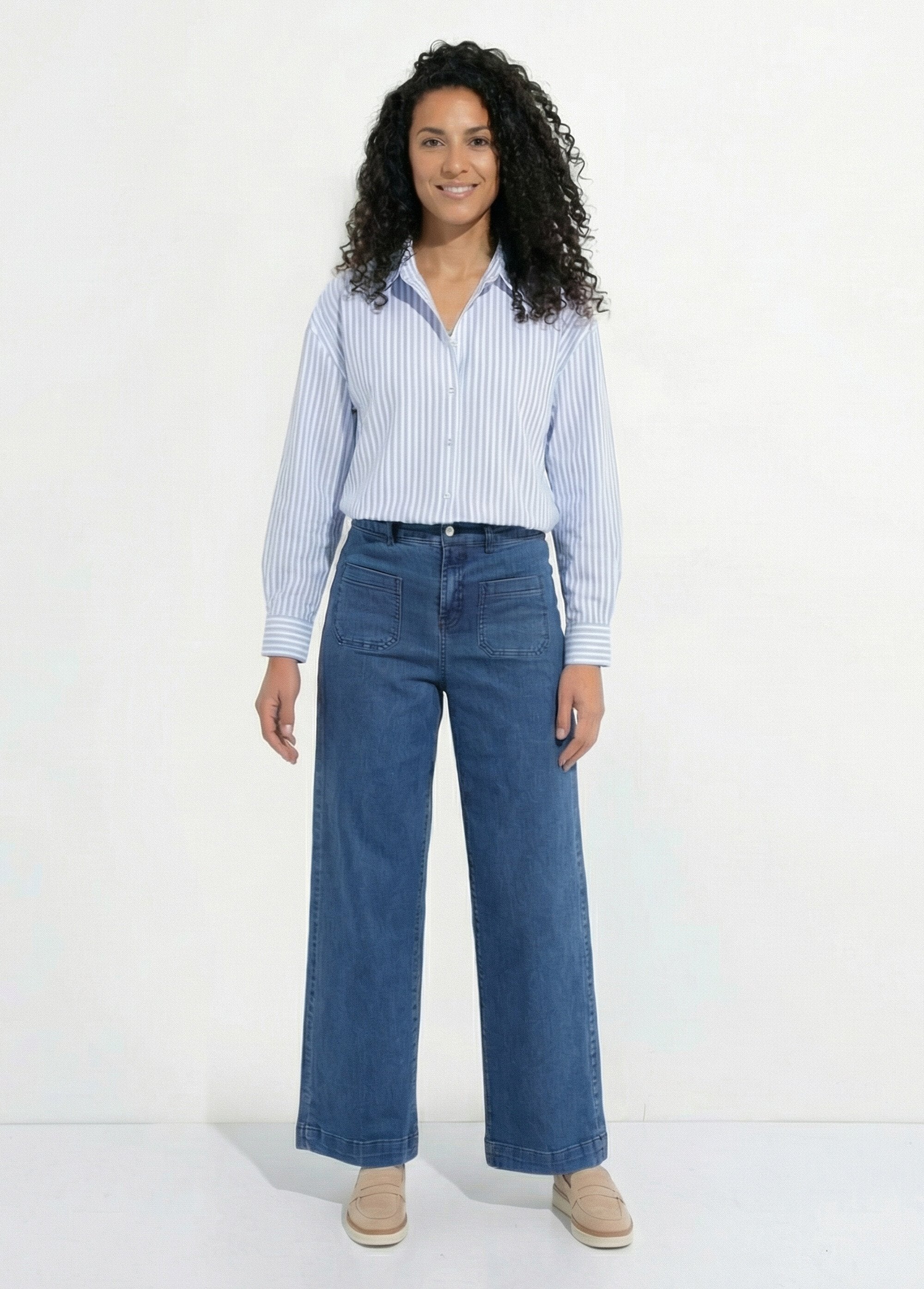 Camicetta_button-down_a_righe_con_filati_tinti,_maniche_lunghe_Bleu_et_blanc_SF1_slim