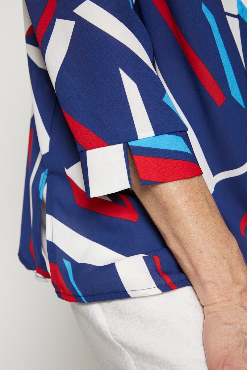 Camicetta_grafica_con_maniche_a_3/4_Bleu_et_rouge_DE2_slim