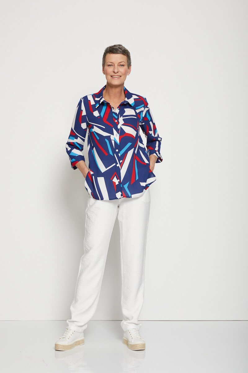 Camicetta_grafica_con_maniche_a_3/4_Bleu_et_rouge_SF1_slim