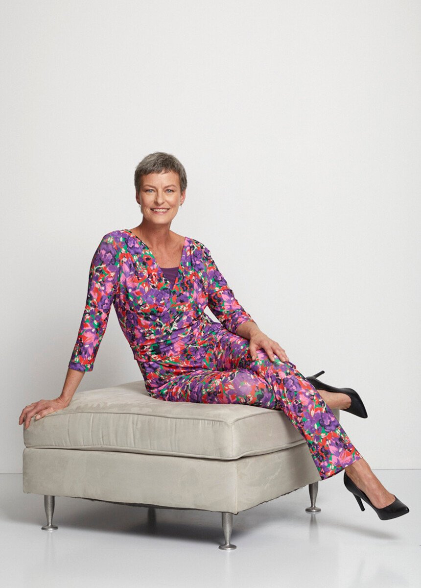 Abito_pantalone_stampato_con_maniche_a_3/4_Imprime_violet_SF1_slim