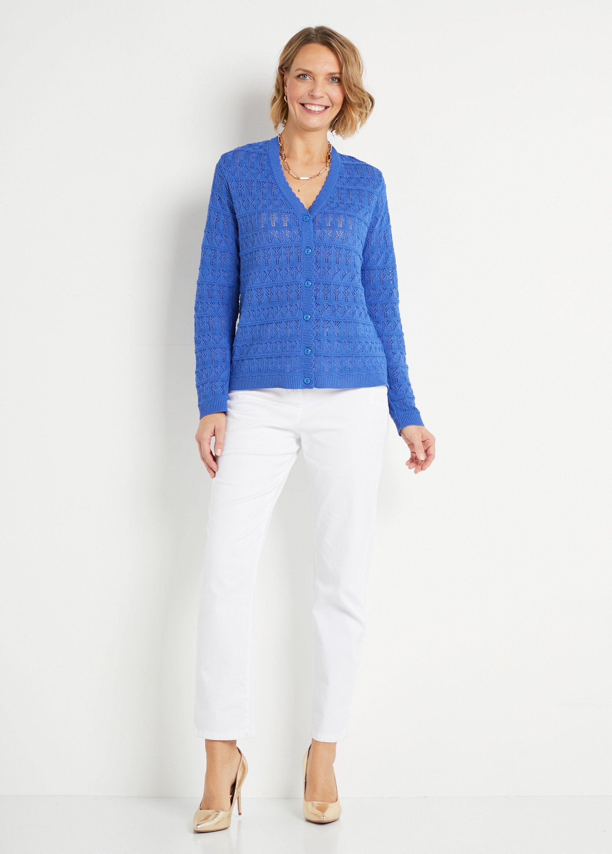 Cardigan_traforato_con_scollo_a_V_e_bottoni_in_misto_cotone_Bleu_SF1_slim