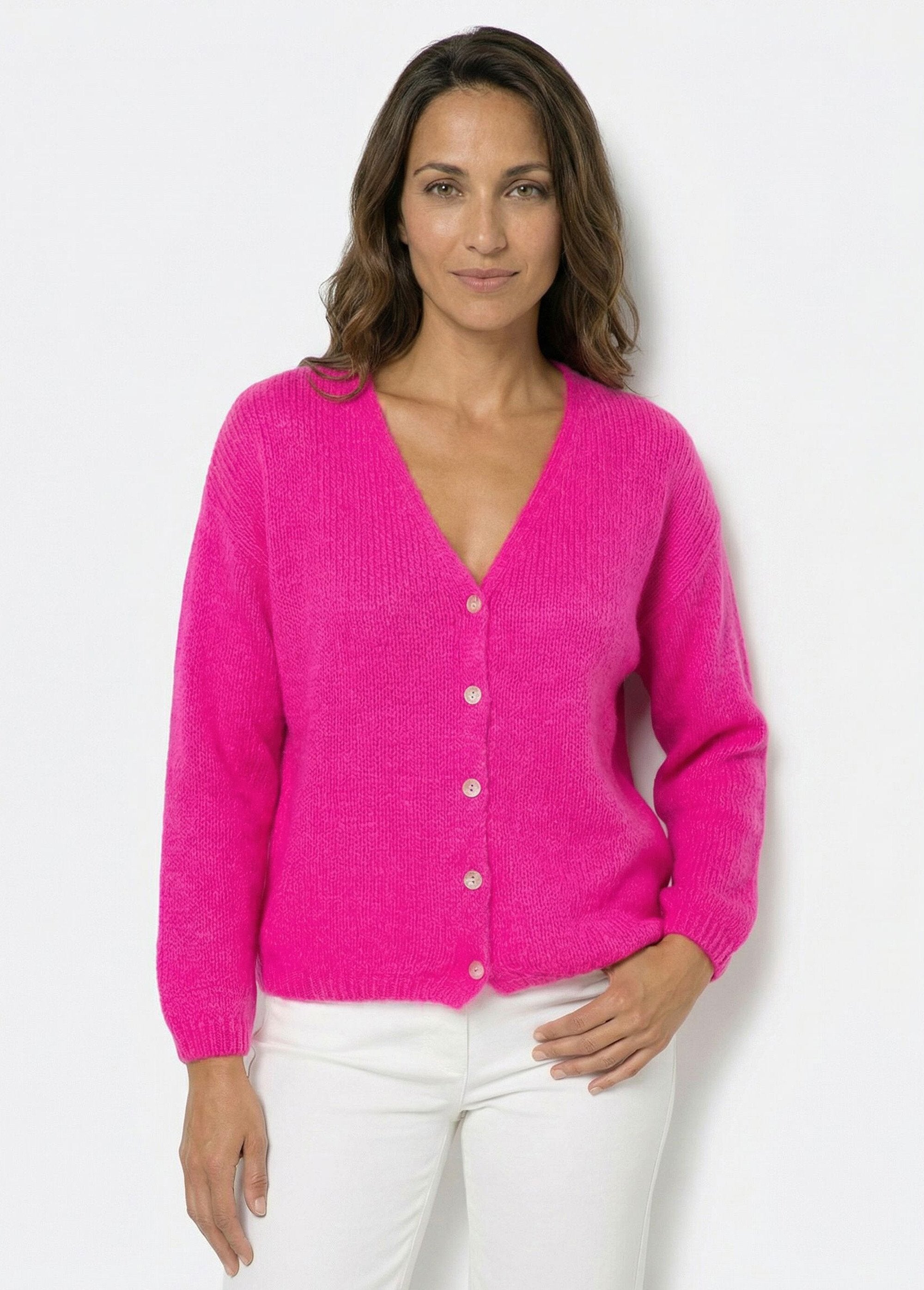 Caldo_cardigan_in_mohair_con_scollo_a_V_Rose_fuchsia_FA1_slim