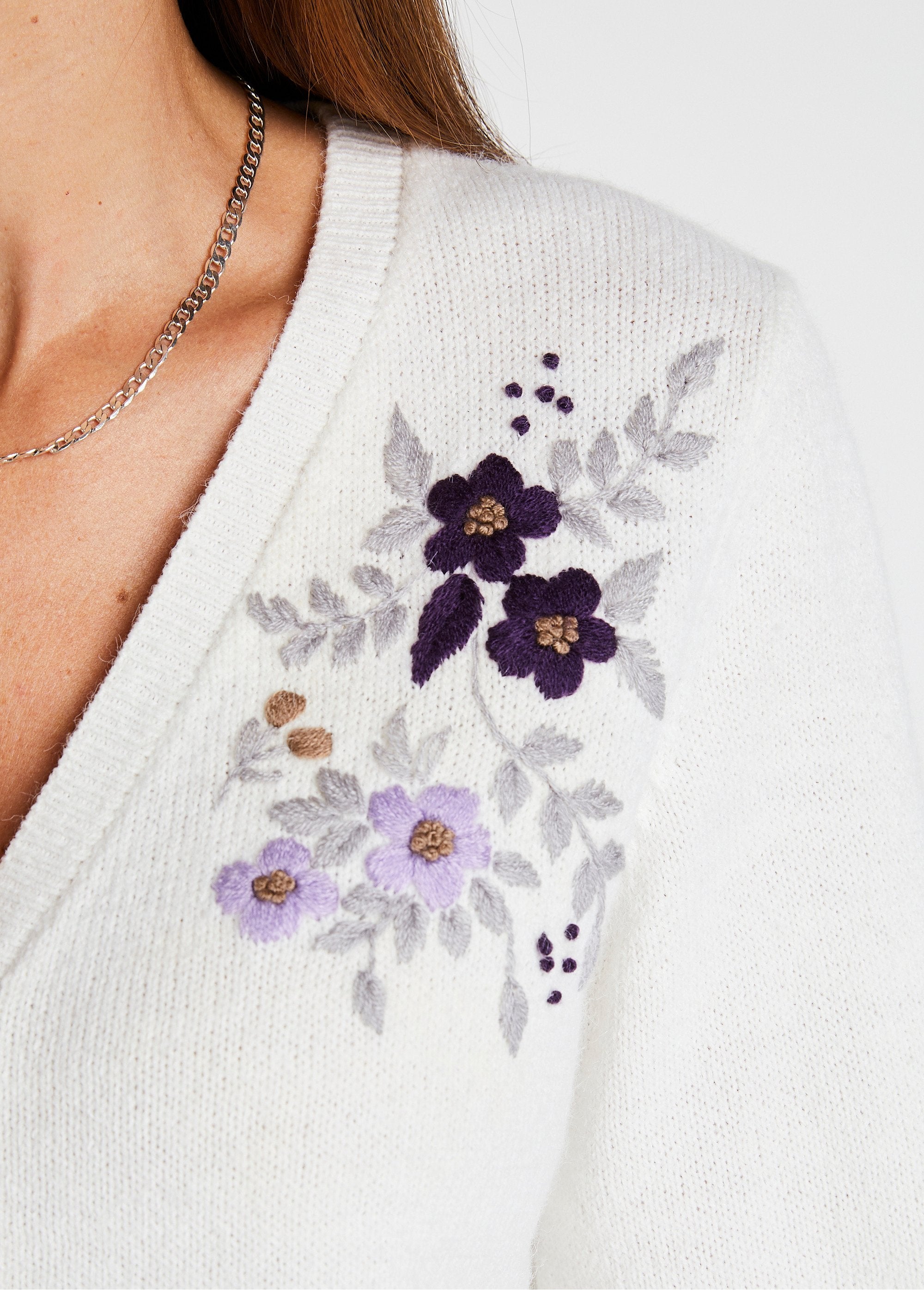 Cardigan_morbido_a_tinta_unita_con_scollo_a_V,_chiusura_a_bottoni_corti_e_ricamo_Ecru_DE2_slim