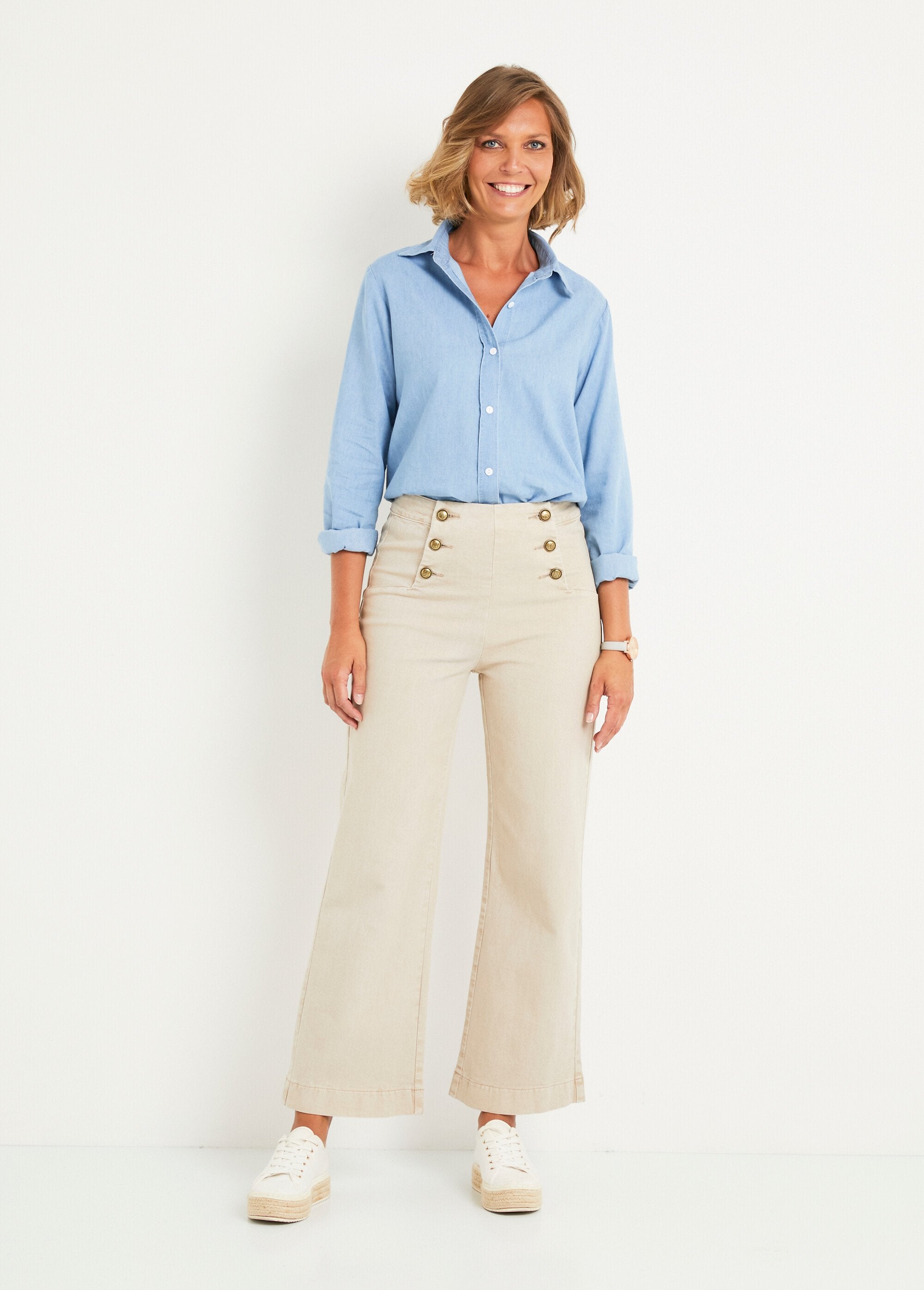 Jeans_flare_elasticizzati_con_vita_a_ponte_Ecru_SF1_slim
