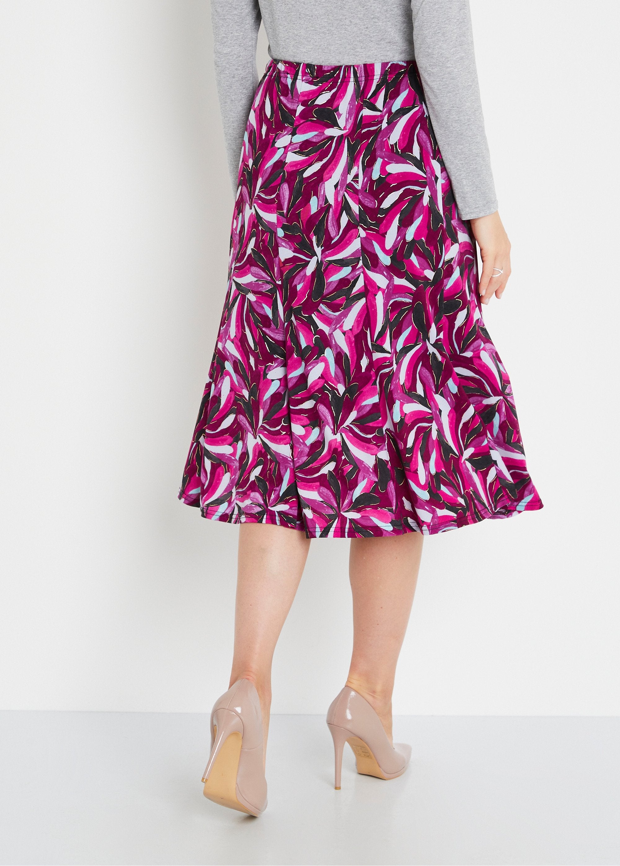 Gonna_svasata_di_media_lunghezza_con_stampa_a_filo_lucido_Fuchsia_imprime_DO1_slim