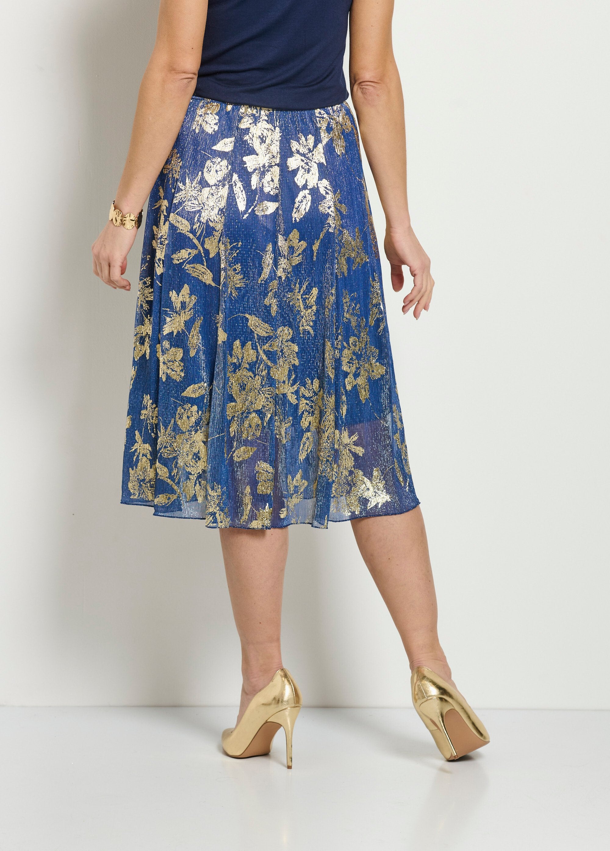 Gonna_ampia_di_media_lunghezza_con_stampa_a_fogliame_dorato_Bleu_DO1_slim