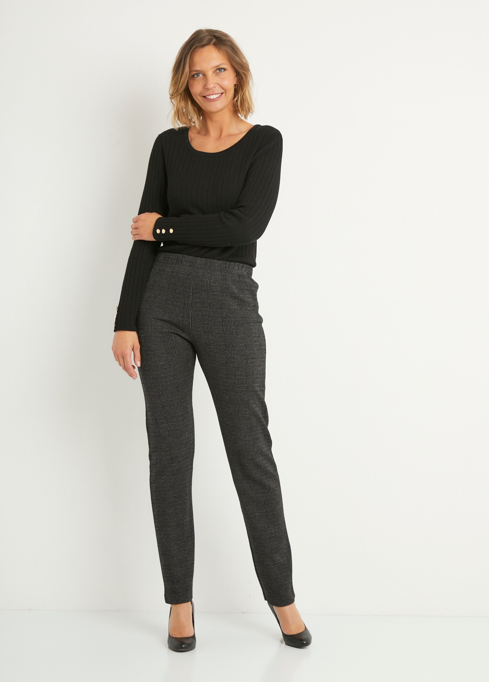 Leggings_in_jersey_stretch_con_elastico_in_vita_Carreaux_gris_SF1_slim