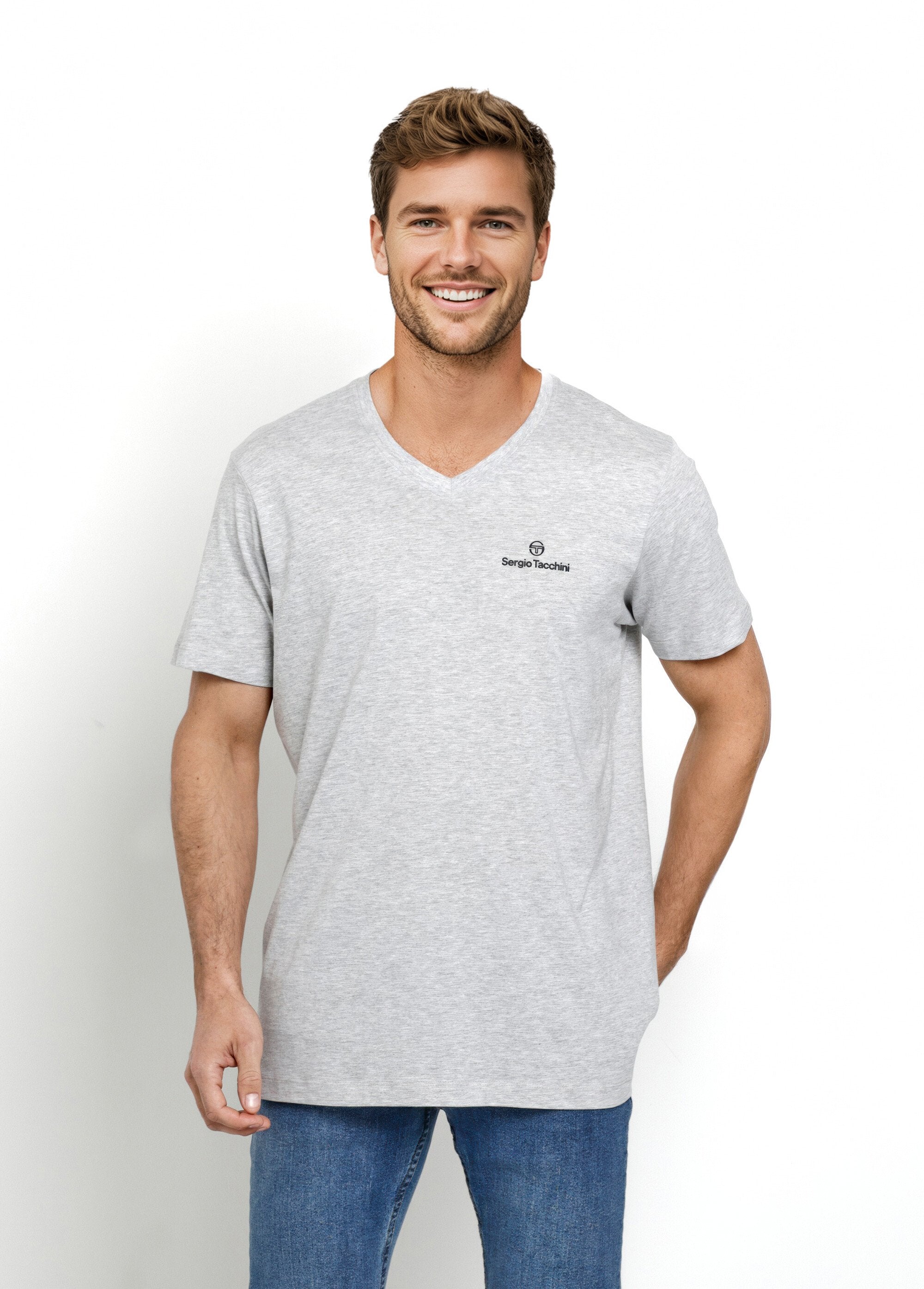 T-shirt_screziata_con_scollo_a_V_e_maniche_corte_Gris_FA1_slim