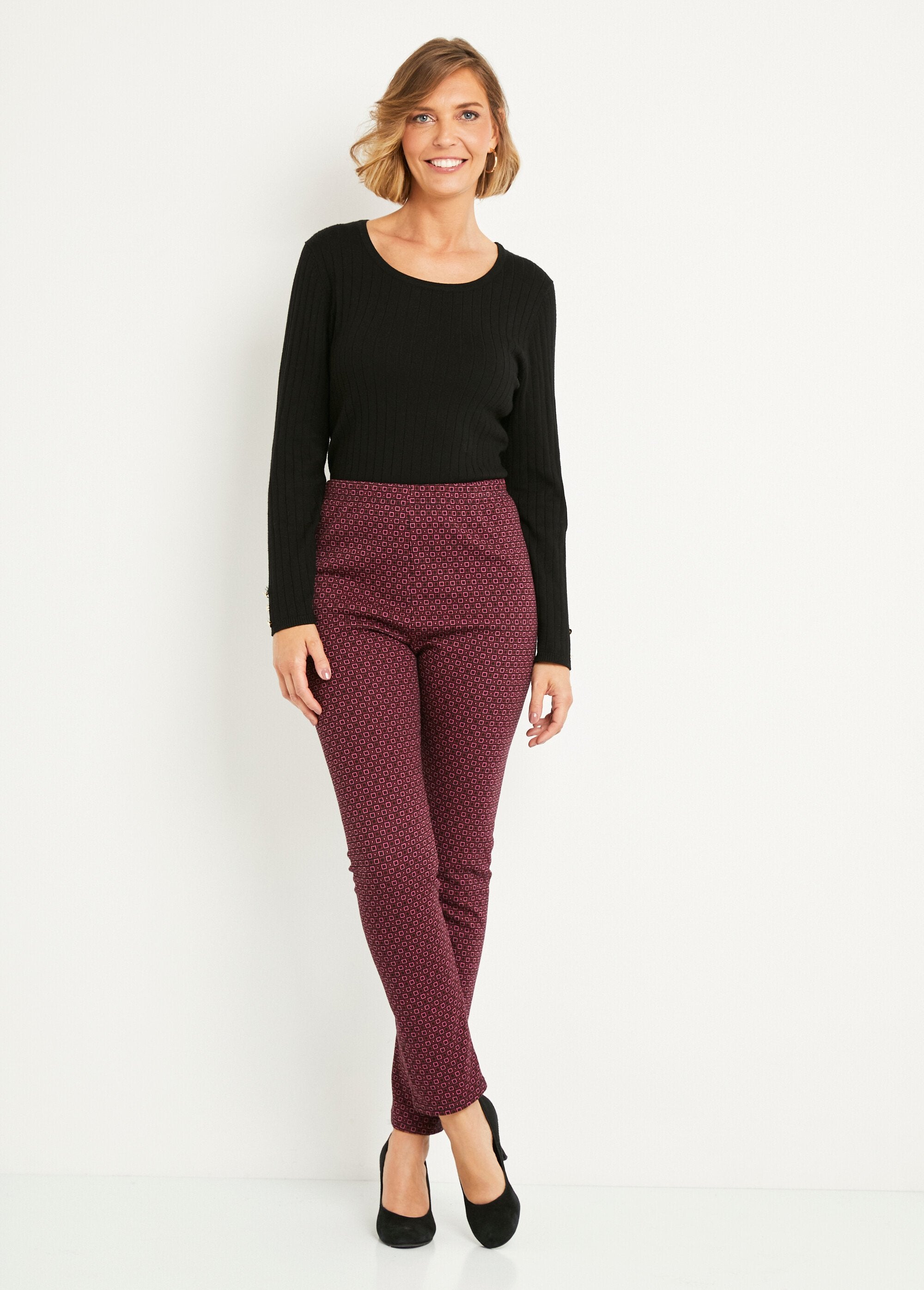 Pantaloni_dritti_affusolati_con_elastico_jacquard_in_vita_Rose_et_noir_SF1_slim