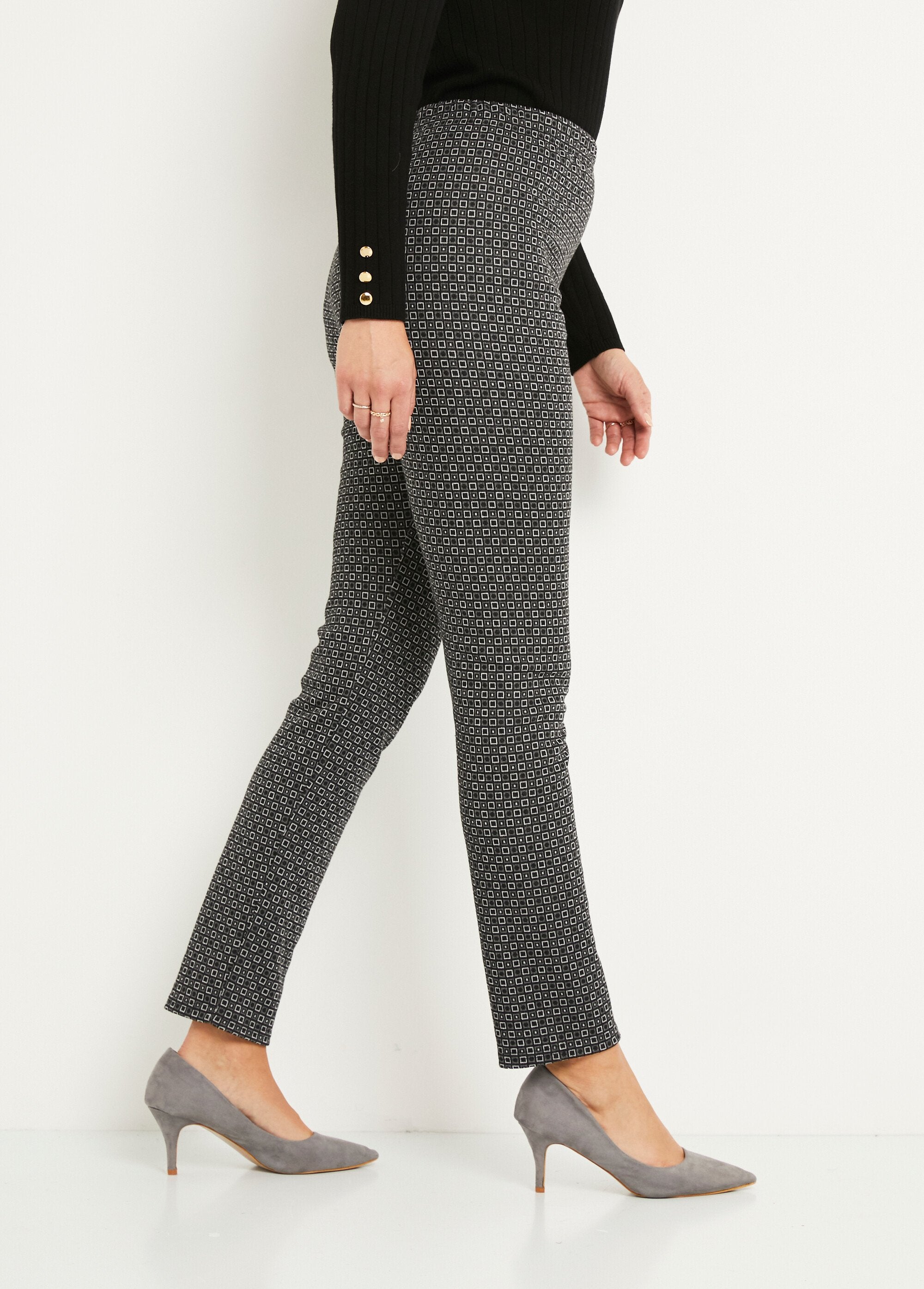 Pantaloni_dritti_affusolati_con_elastico_jacquard_in_vita_Gris_et_noir_DR1_slim