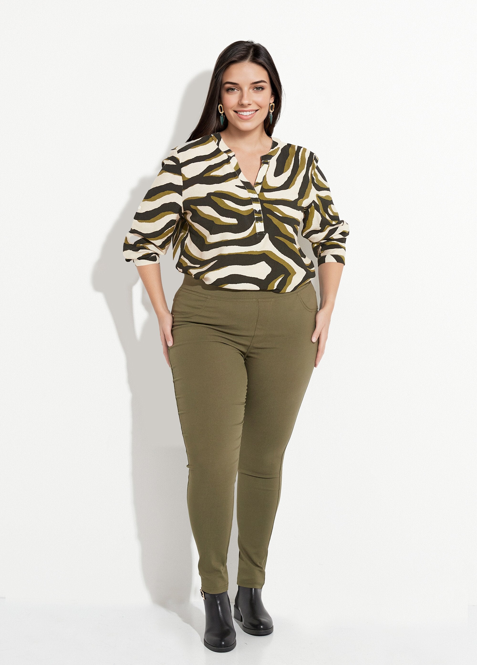 Pantaloni_stretch_con_elastico_in_vita_Kaki_SF1_curvy