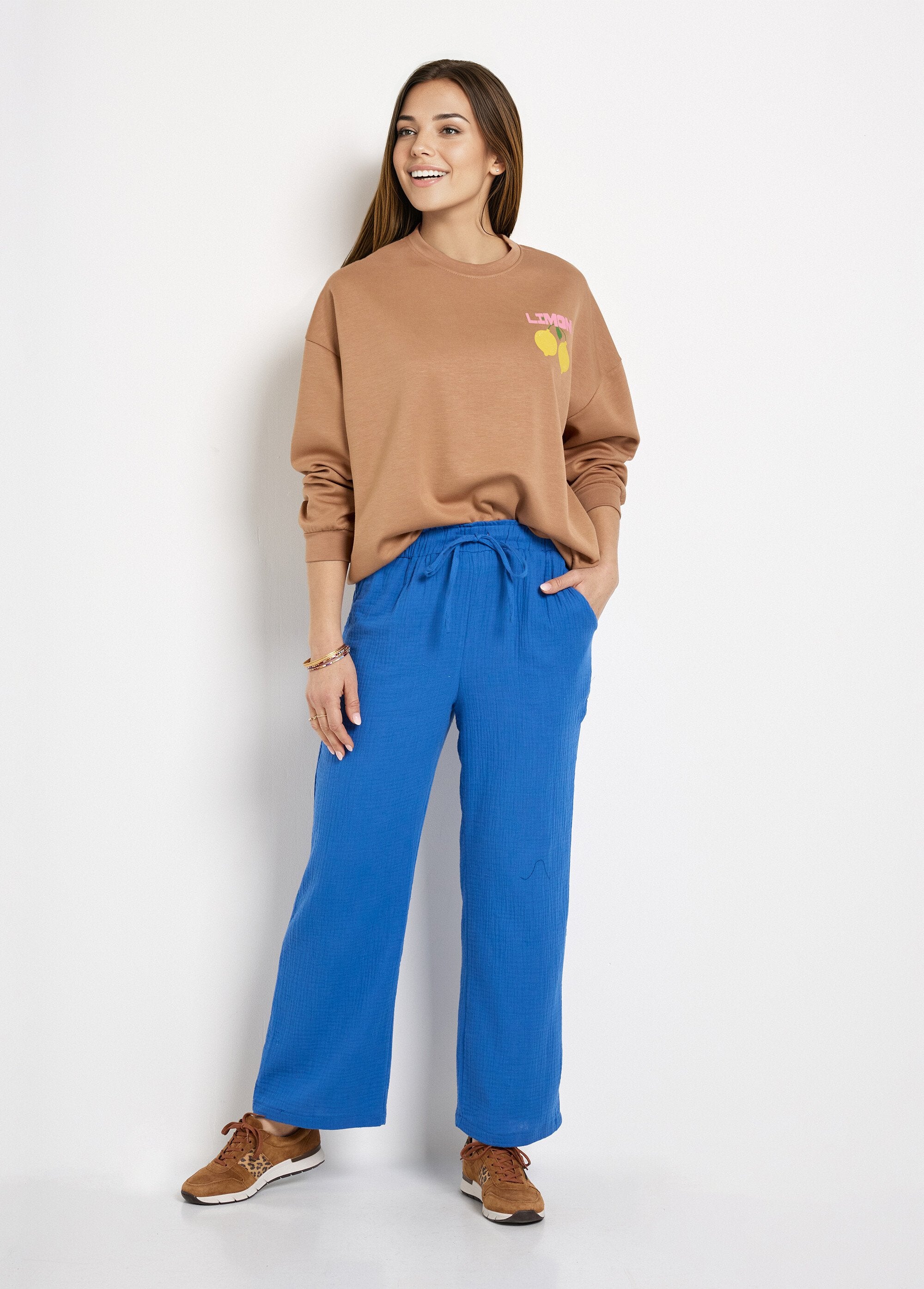Pantaloni_a_gamba_larga_in_garza_di_cotone_elasticizzata_Bleu_vif_SF1_slim