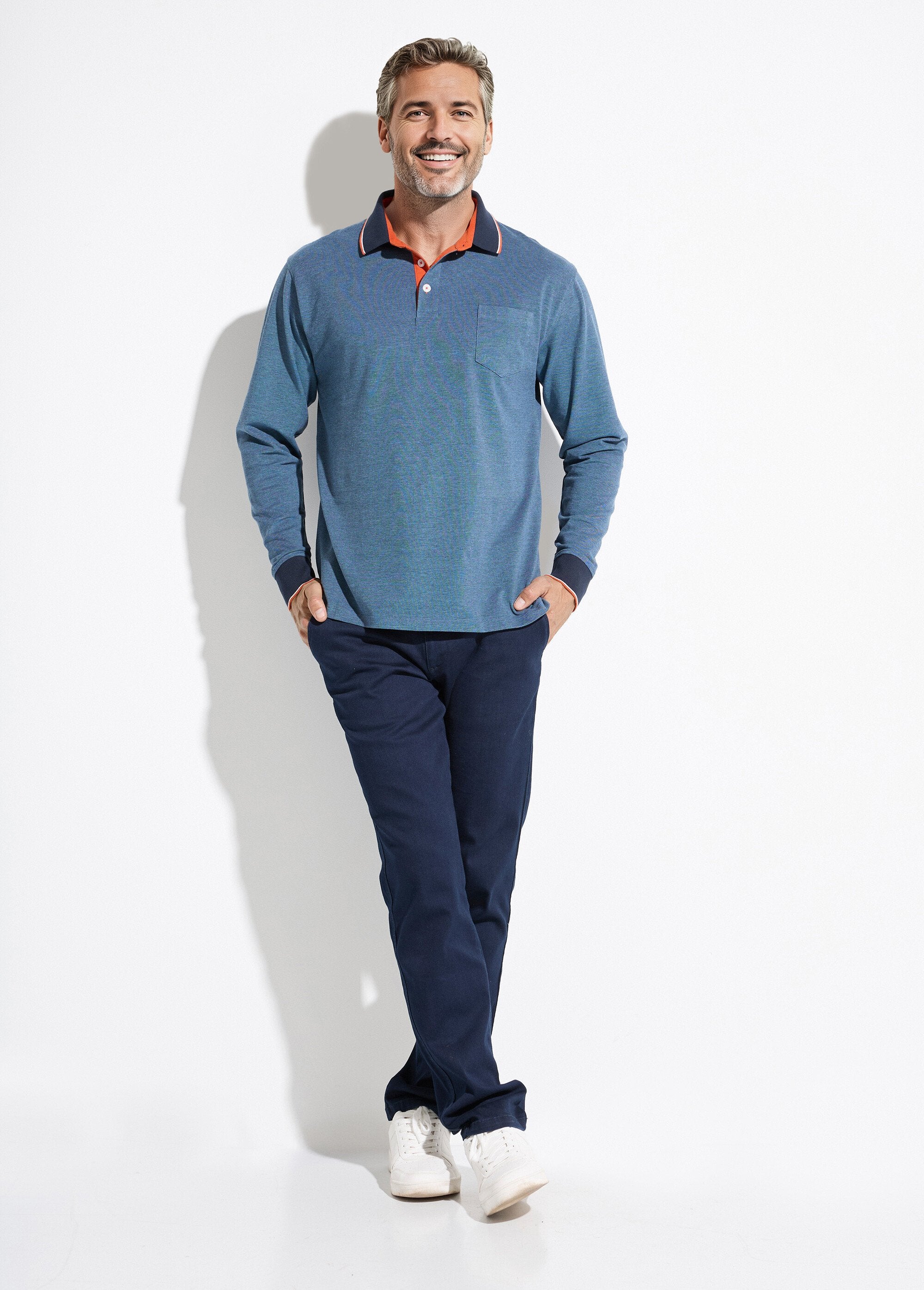 Polo_a_maniche_lunghe_in_piqué_di_cotone_Bleu_SF1_slim
