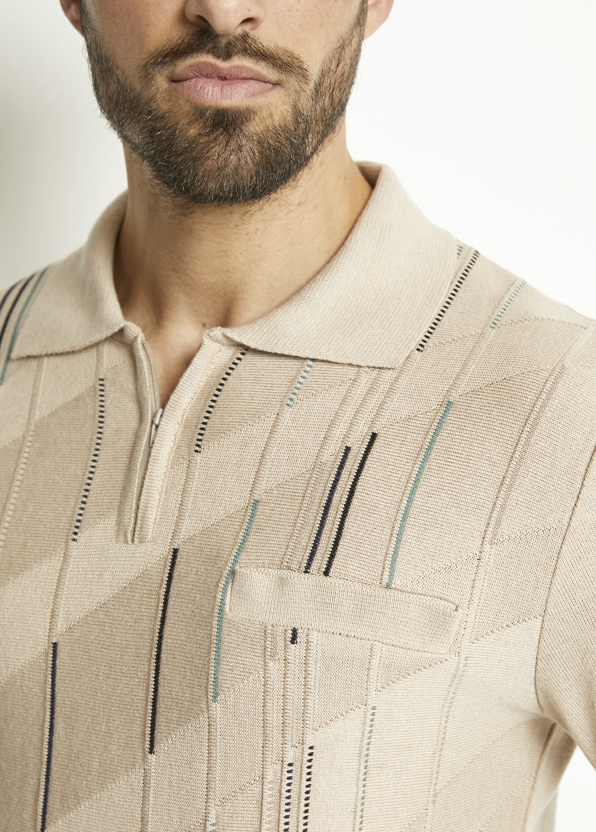 Polo_a_maniche_lunghe_in_cotone_jacquard_con_zip_Beige_DE2_slim