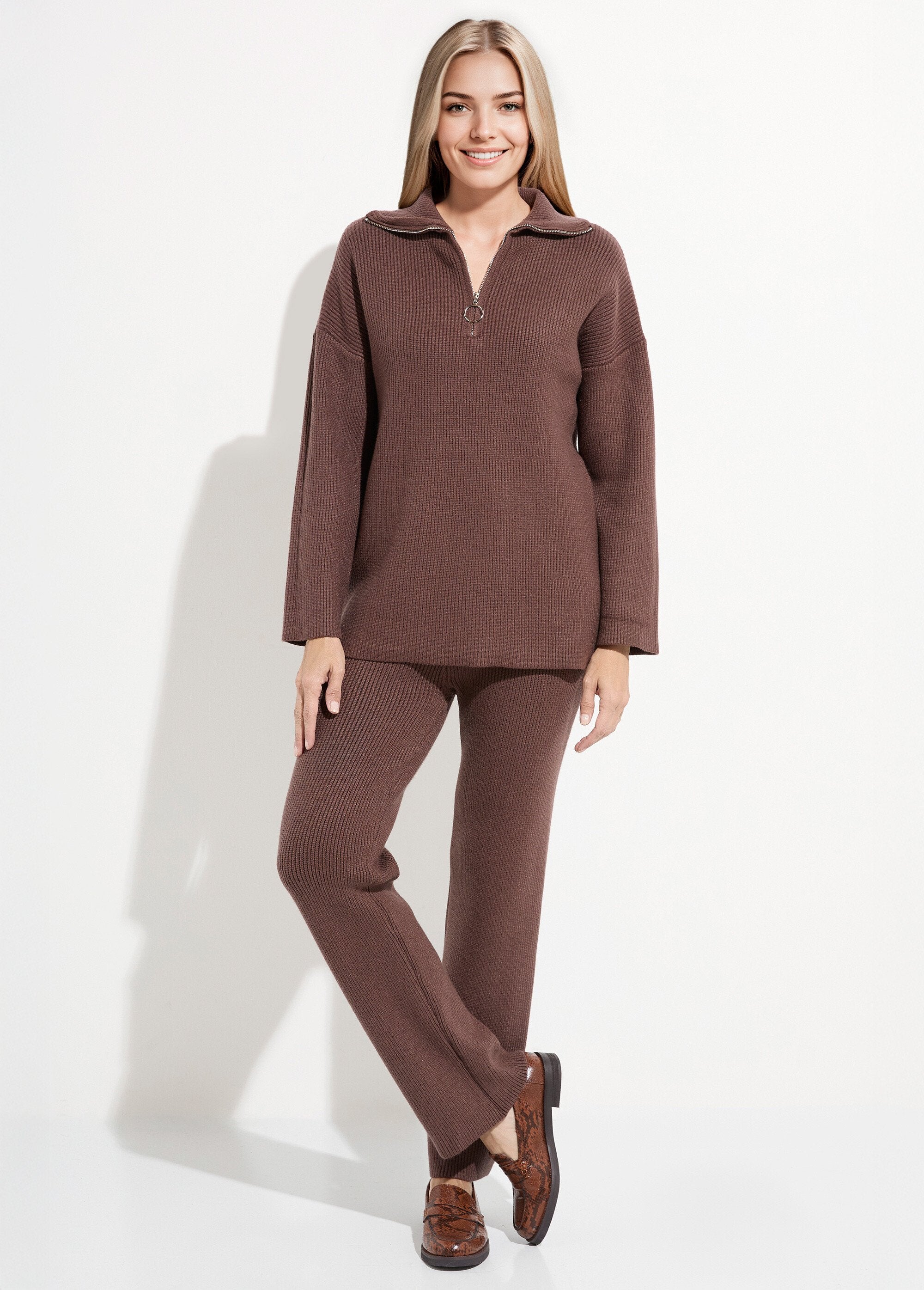 Confortevole_maglione_trucker_in_maglia_paffuta_Chocolat_SF1_slim