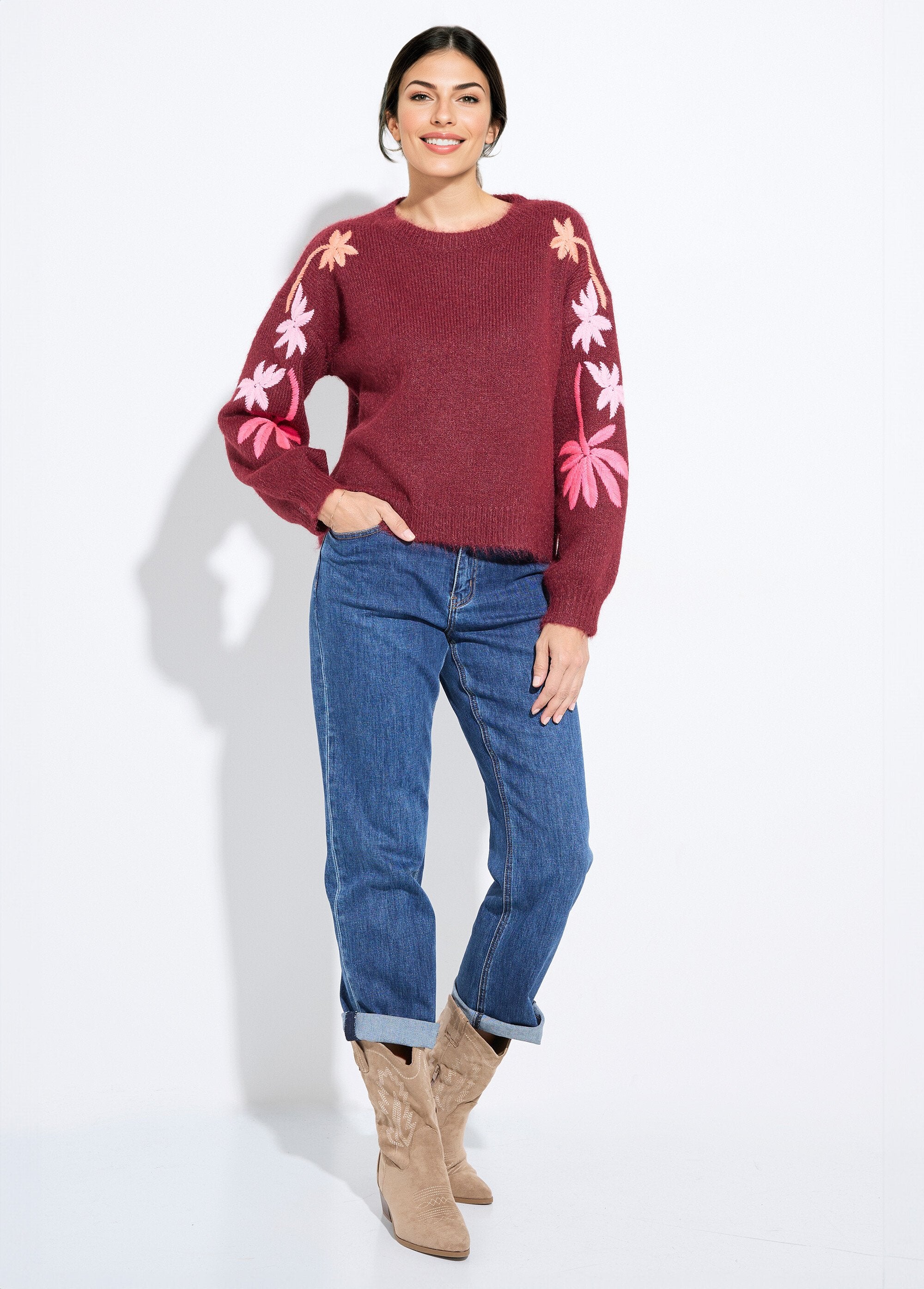 Maglione_di_lana_calda_con_ricamo_di_palme_fluorescenti_Bordeaux_SF1_slim