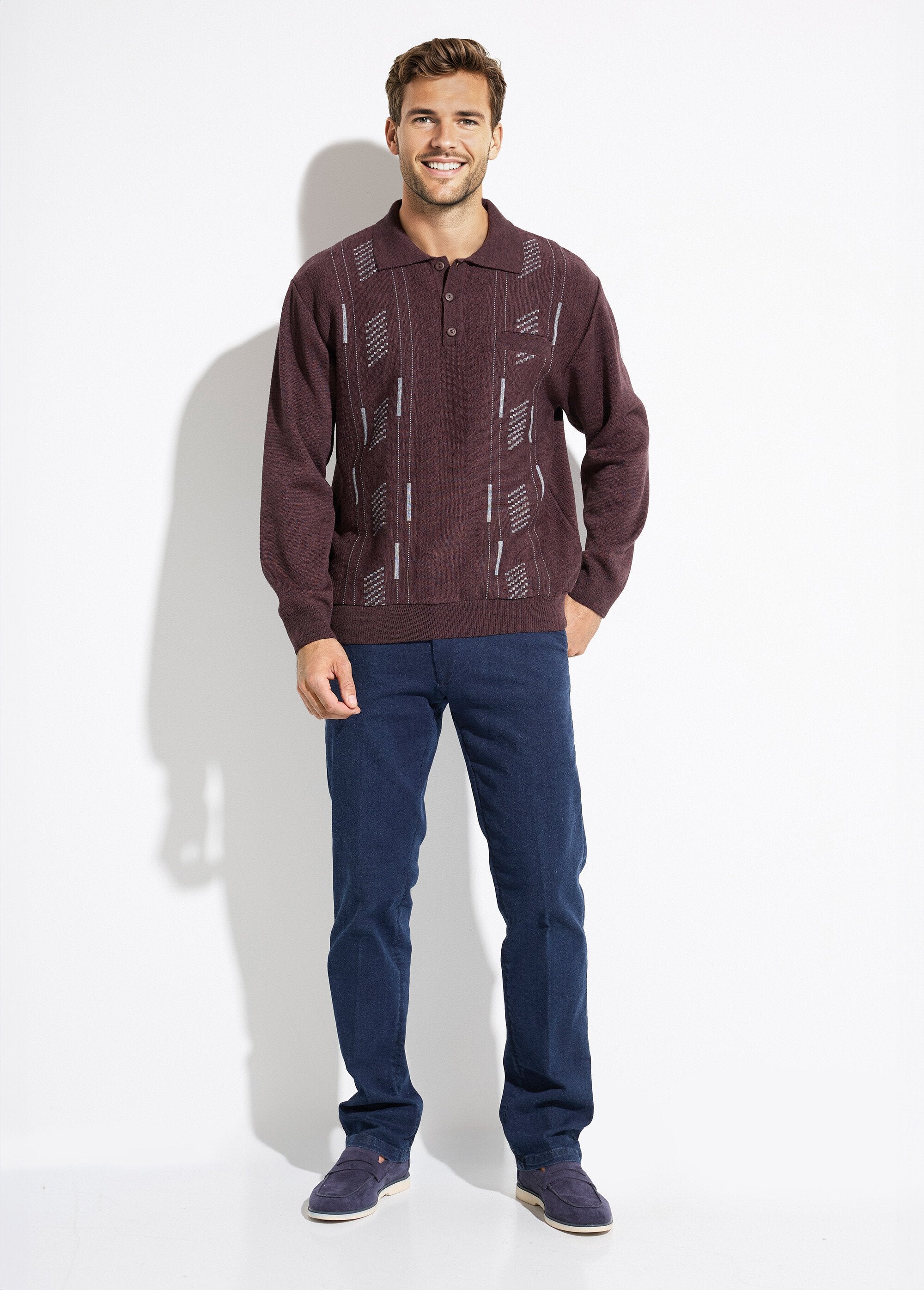 Maglione_a_maniche_lunghe_in_lana_jacquard_con_scollo_a_polo_Bordeaux_SF1_slim