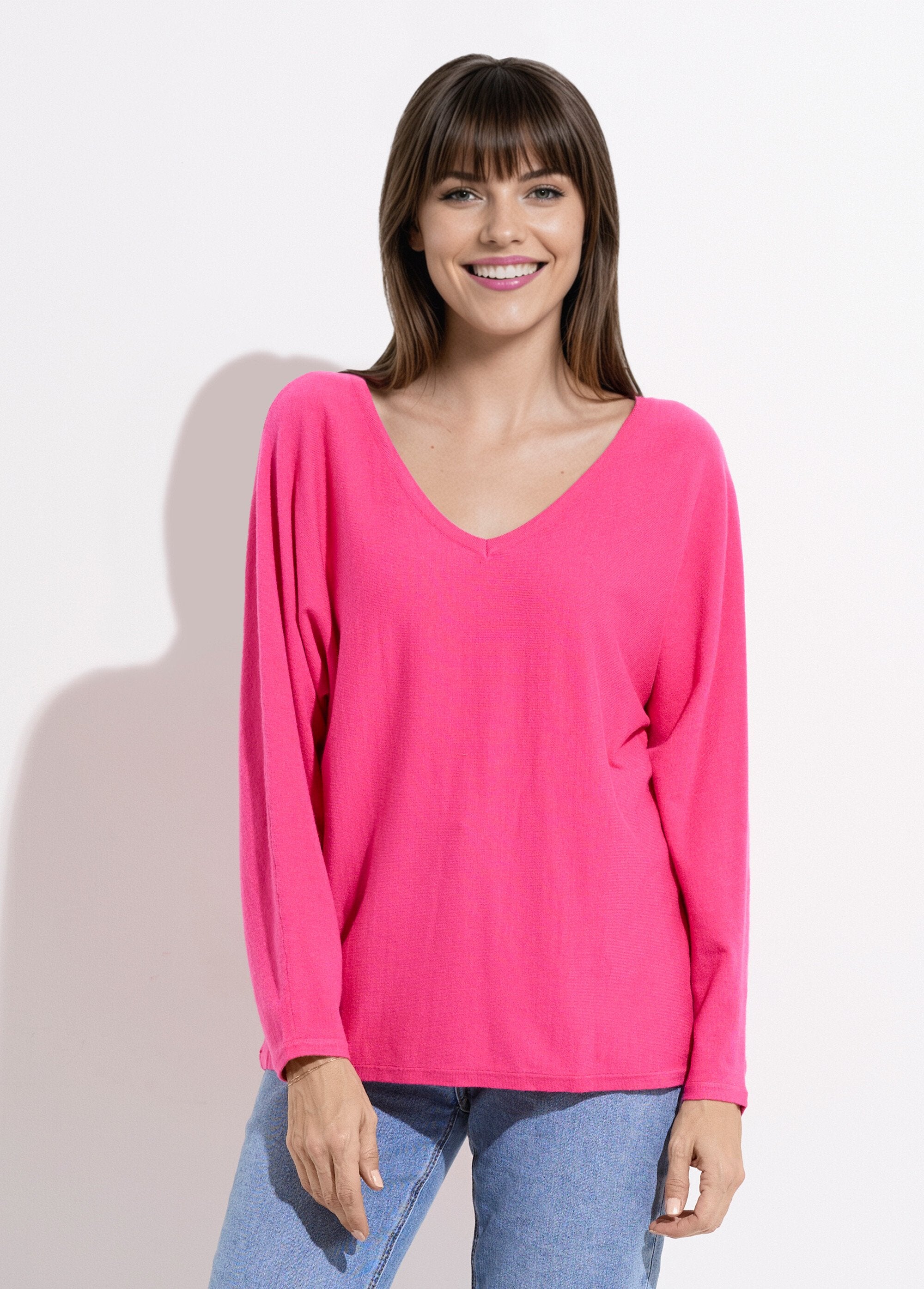 Maglia_con_scollo_a_V,_maglia_fine,_eco-responsabile_Fuchsia_FA1_slim