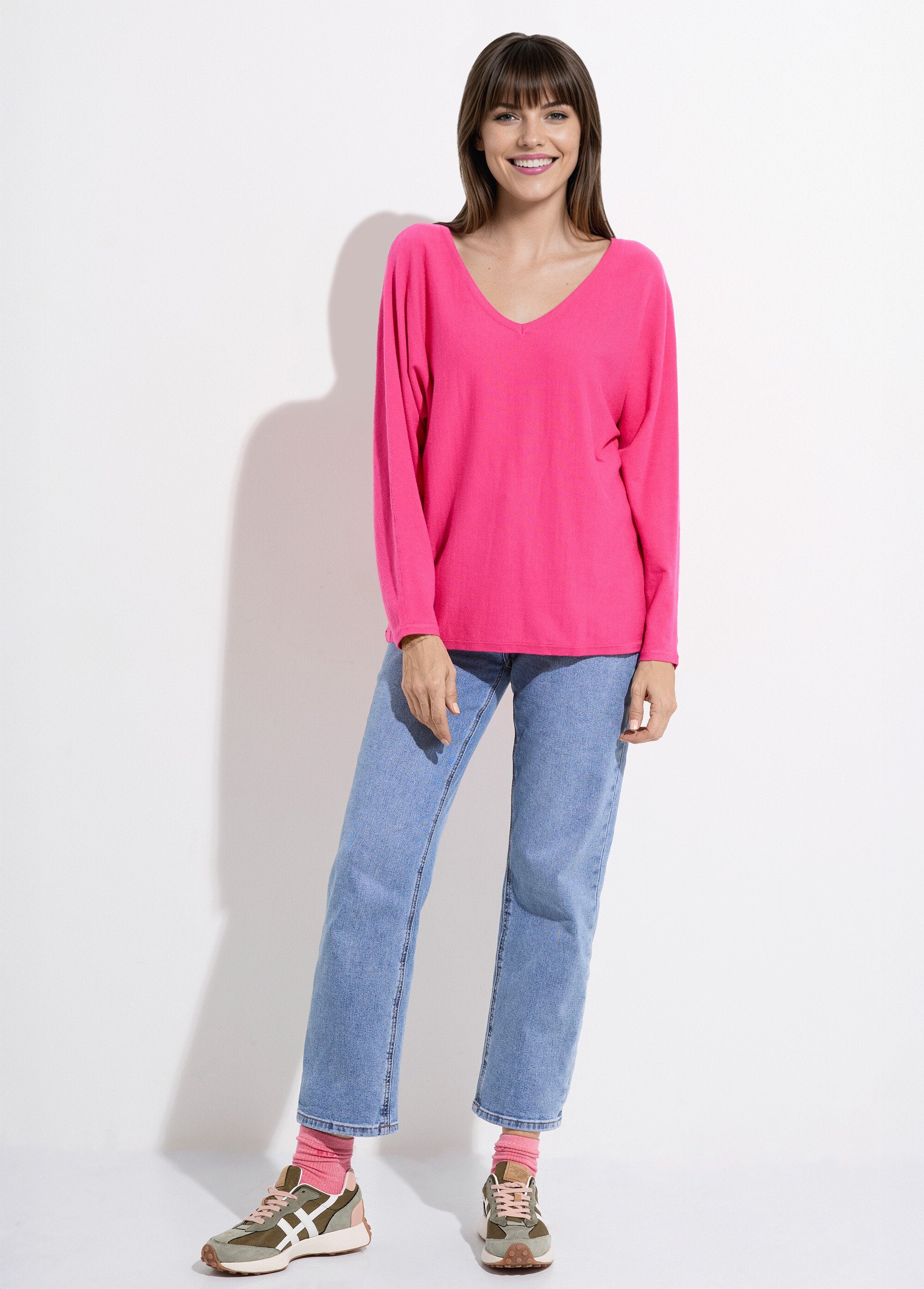 Maglia_con_scollo_a_V,_maglia_fine,_eco-responsabile_Fuchsia_SF1_slim