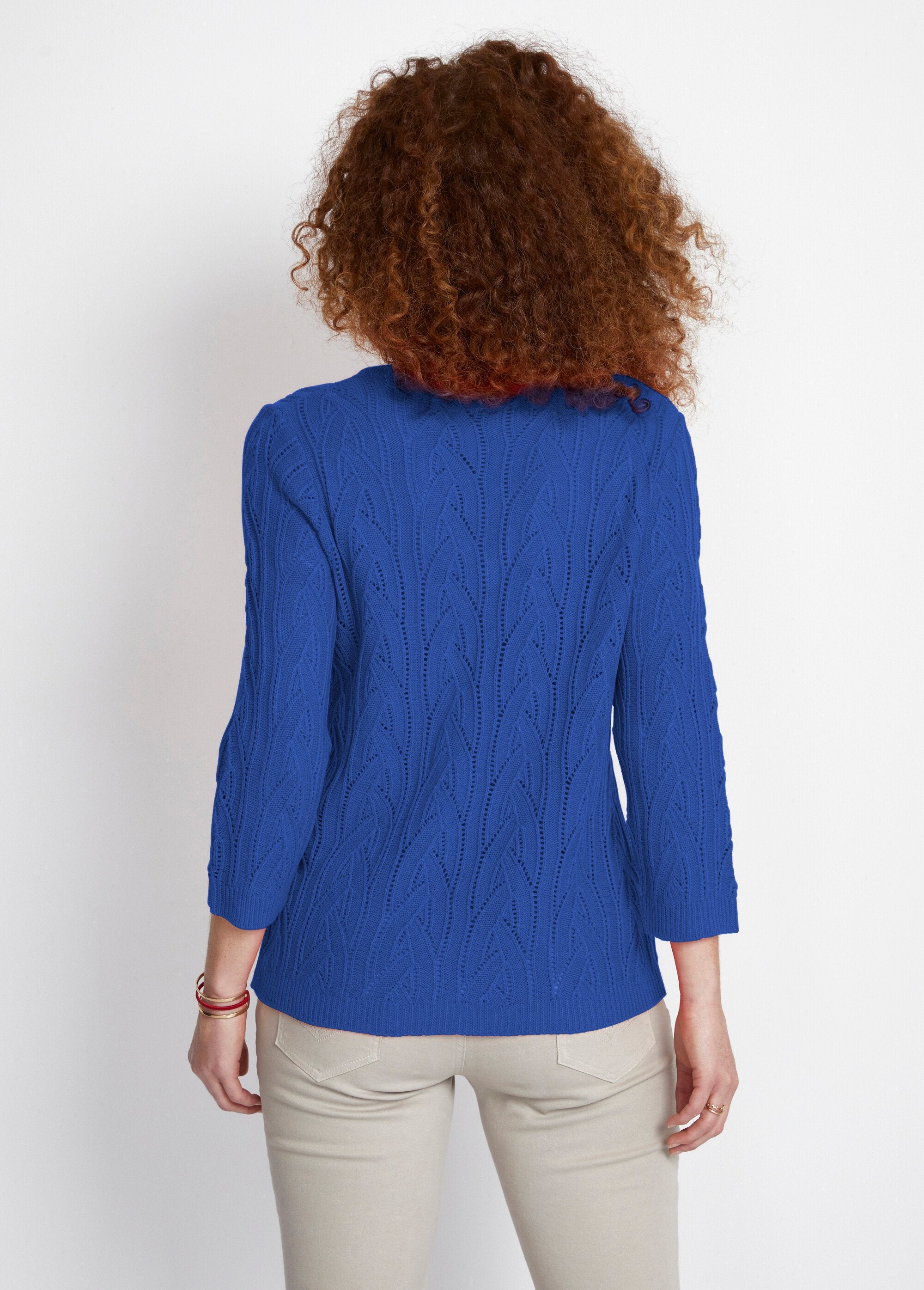 Maglia_con_scollo_a_V,_maniche_a_3/4,_maglia_traforata_Bleu_DO1_slim