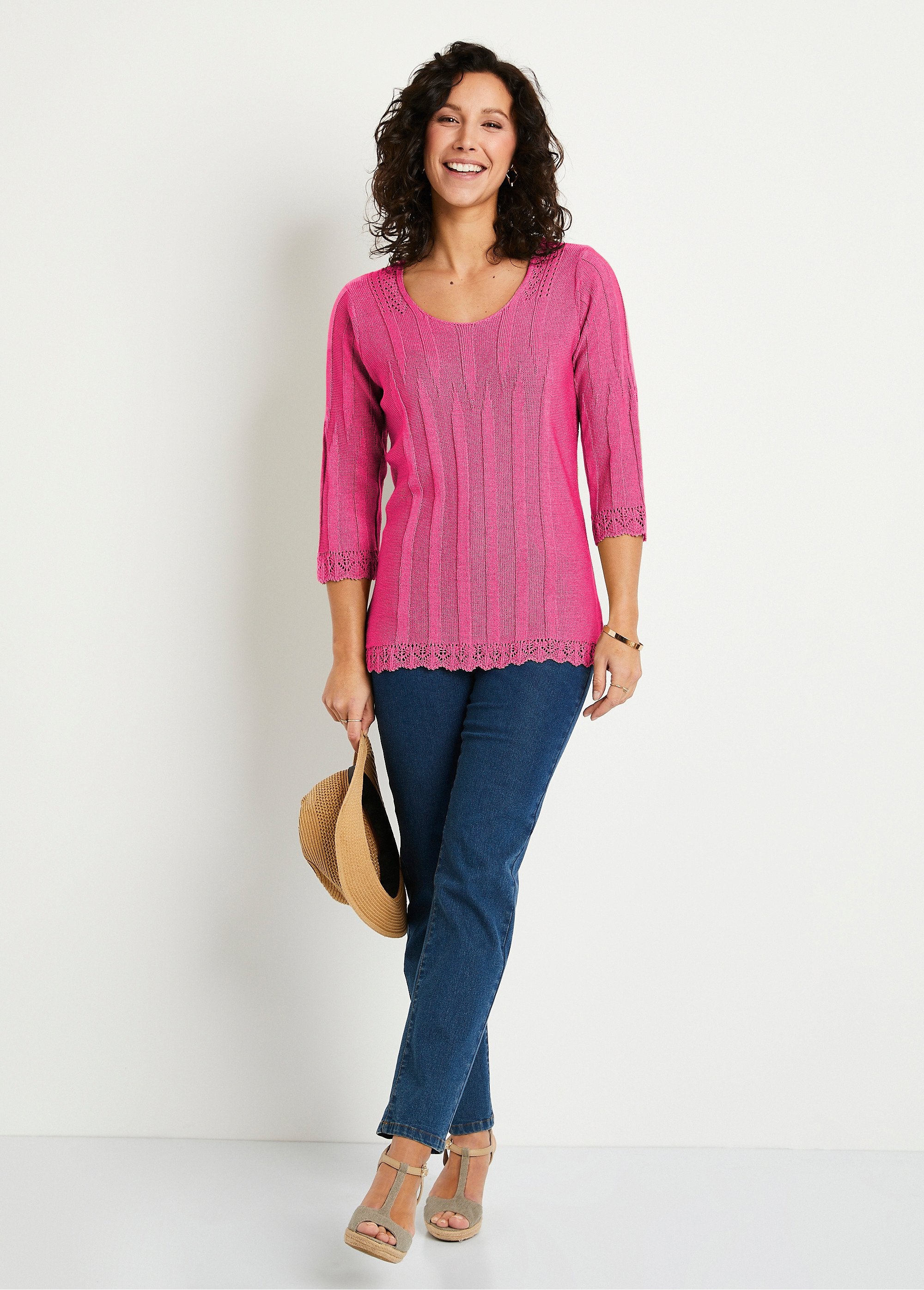 Maglia_corta_traforata_con_scollo_rotondo_Fuchsia_SF1_slim