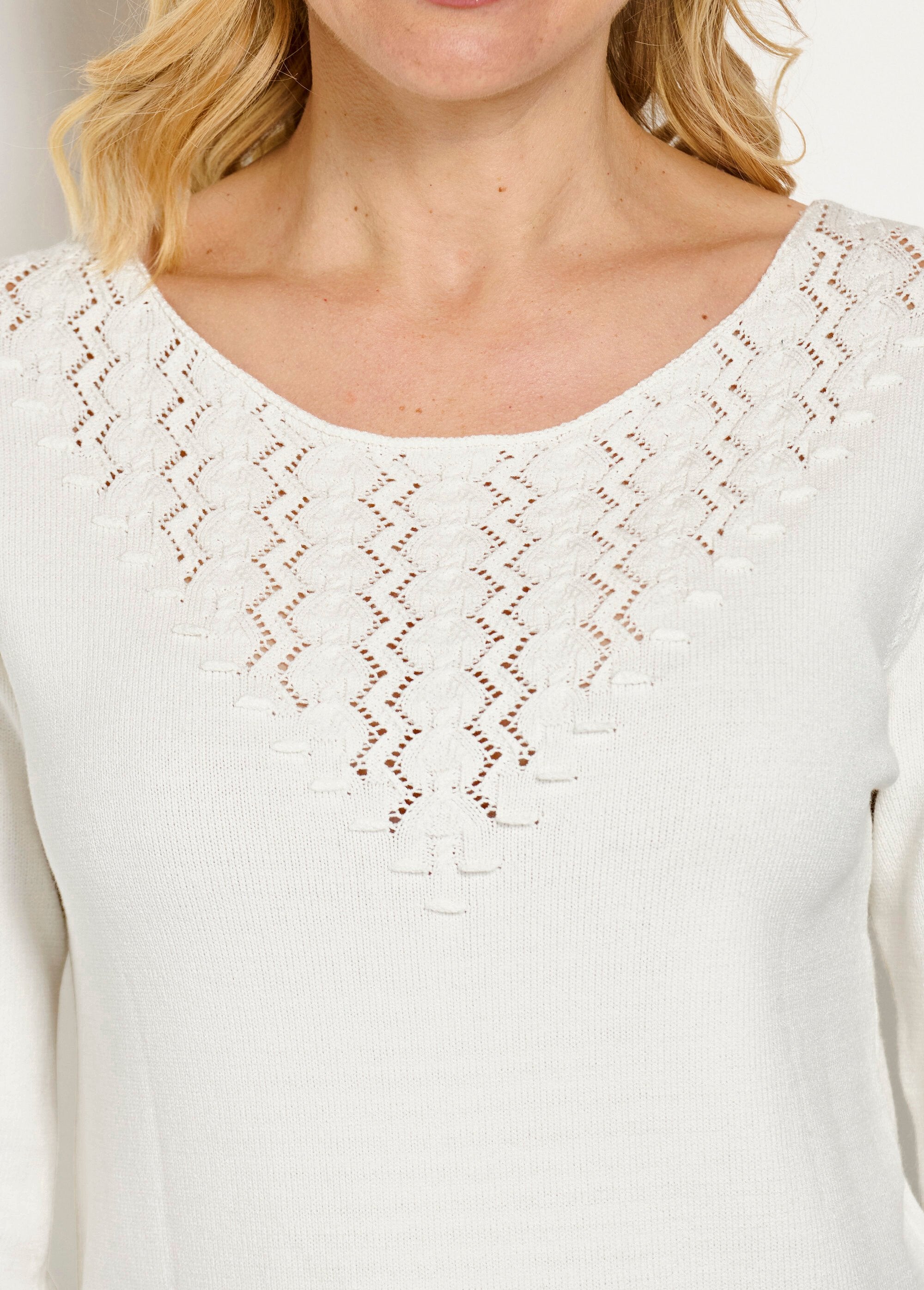 Morbido_maglione_tinta_unita_con_scollo_rotondo_in_maglia_fantasia_Ecru_DE2_slim