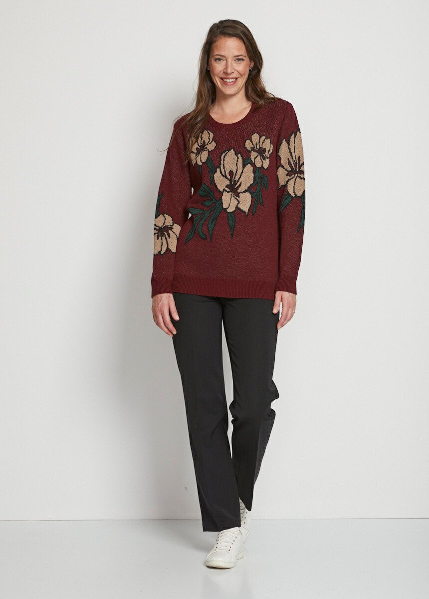 Maglia_con_scollo_rotondo_in_jacquard_floreale_Bordeaux_SF1_slim