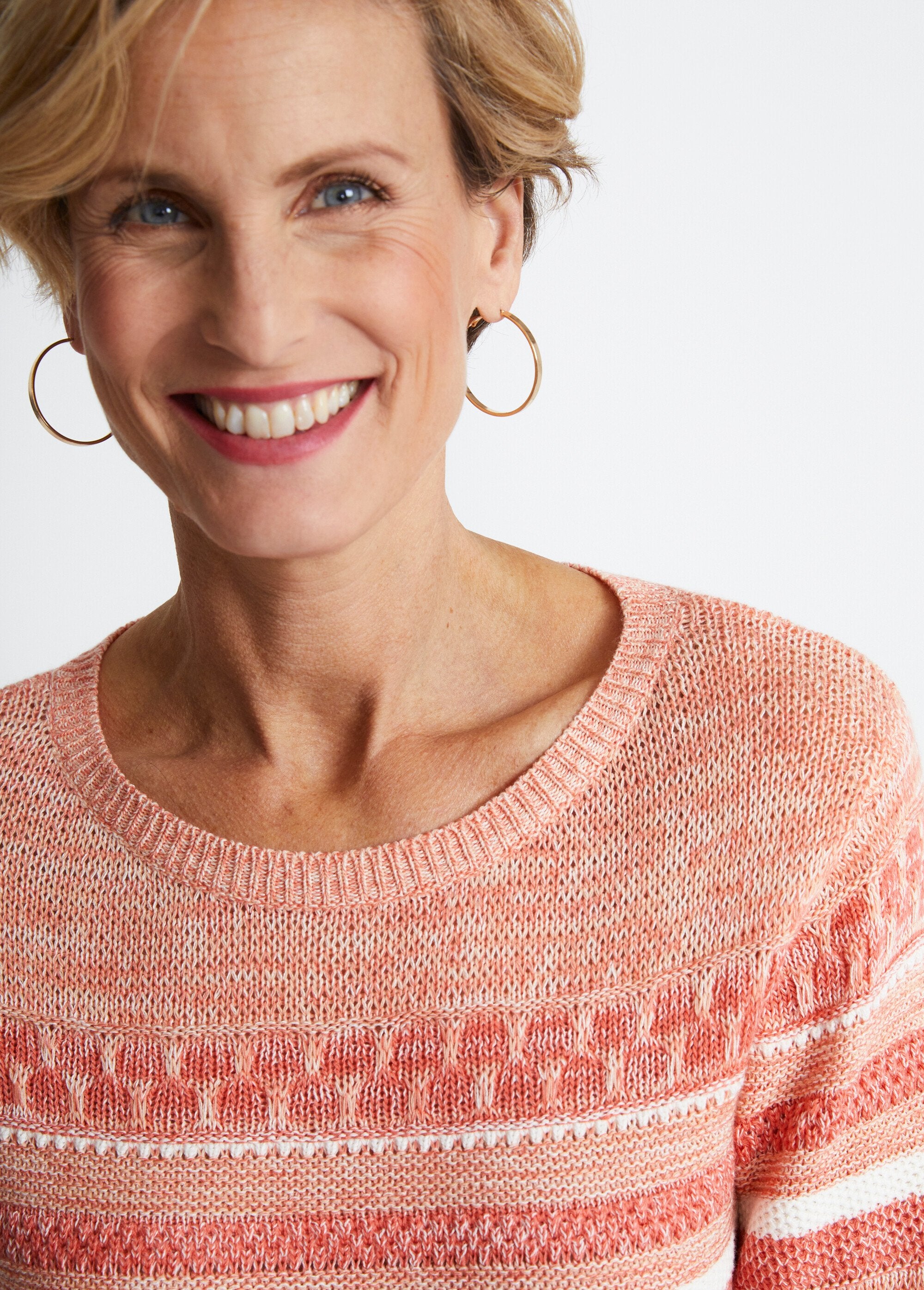 Maglia_con_maniche_a_3/4_con_effetto_a_righe_Abricot_DE1_slim