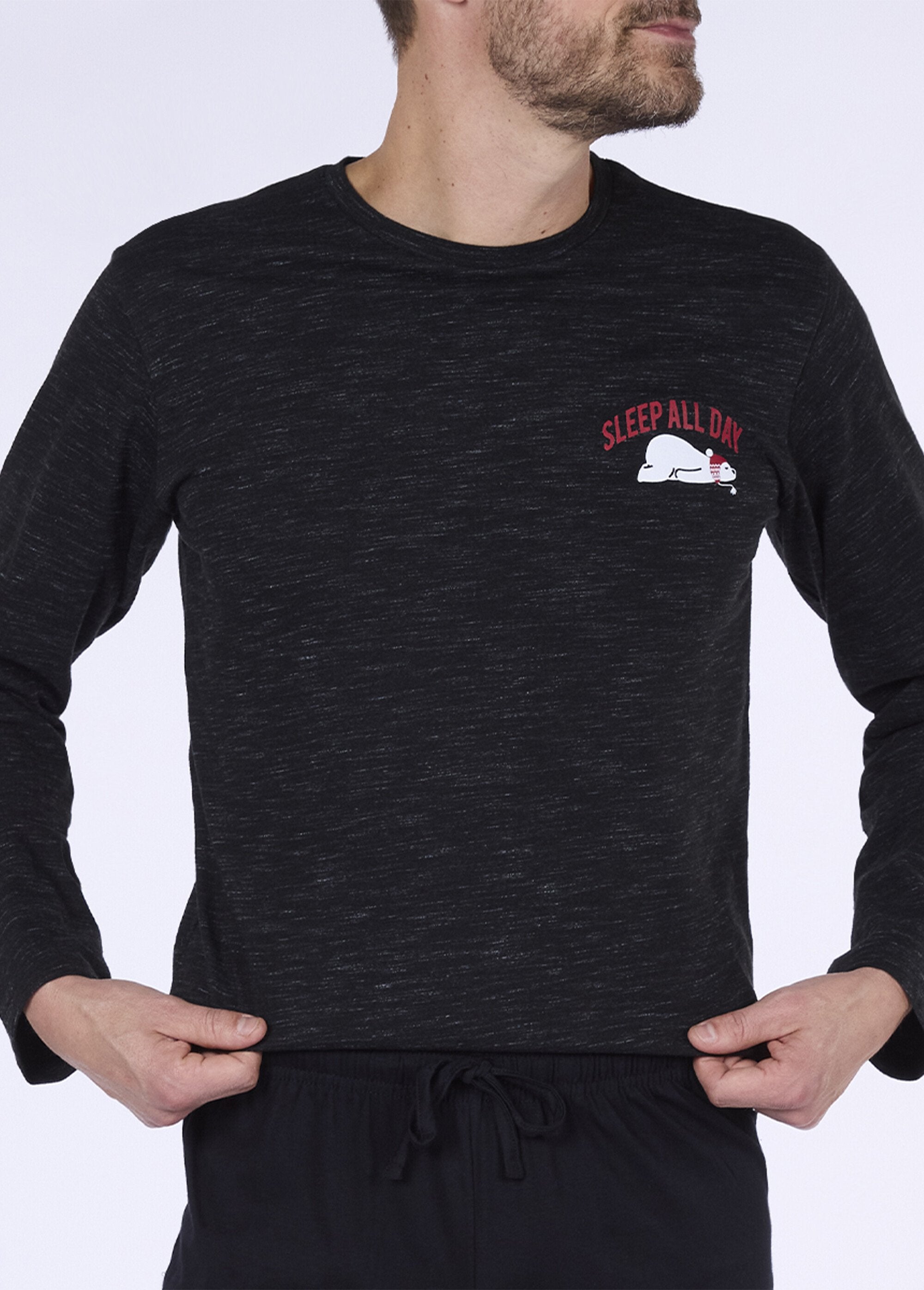 Pigiama_2_pezzi,_maniche_lunghe,_screziato_Gris_chine_DE1_slim