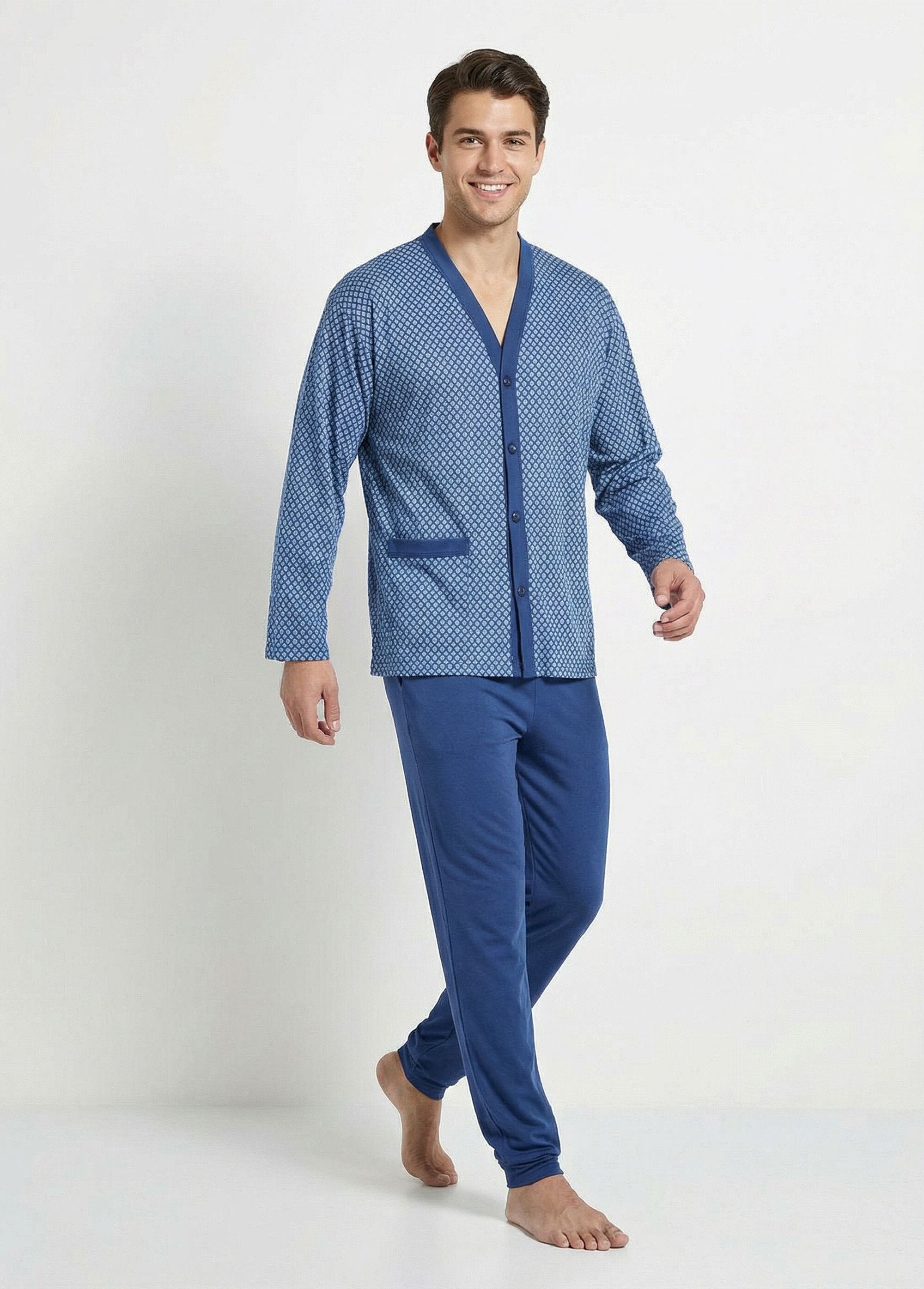 Pigiama_a_maniche_lunghe_in_cotone_button-down_Imprime_bleu_FA1_slim