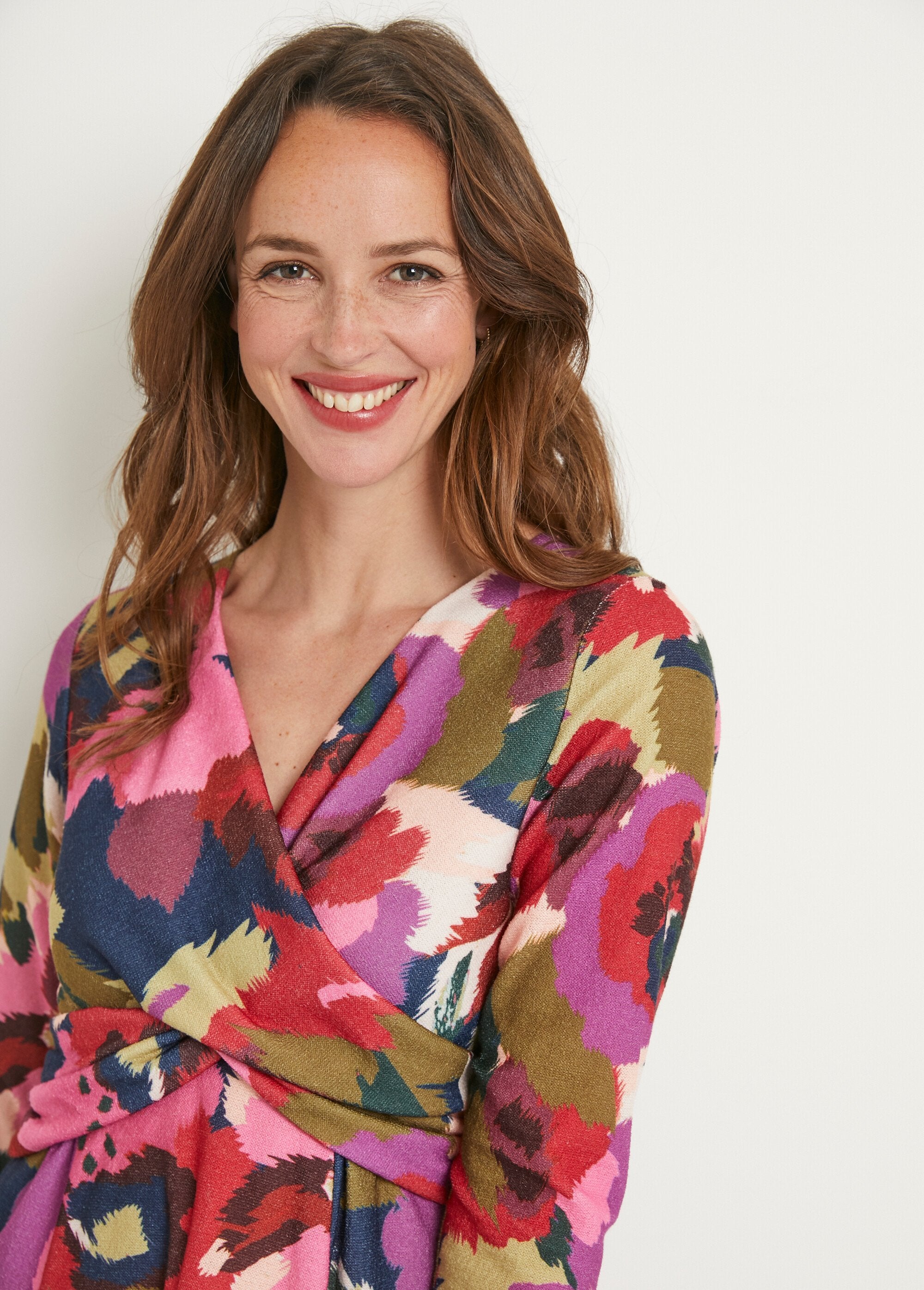 Abito_corto_a_portafoglio_stampato_con_maniche_a_3/4_Marine_et_rose_DE1_slim