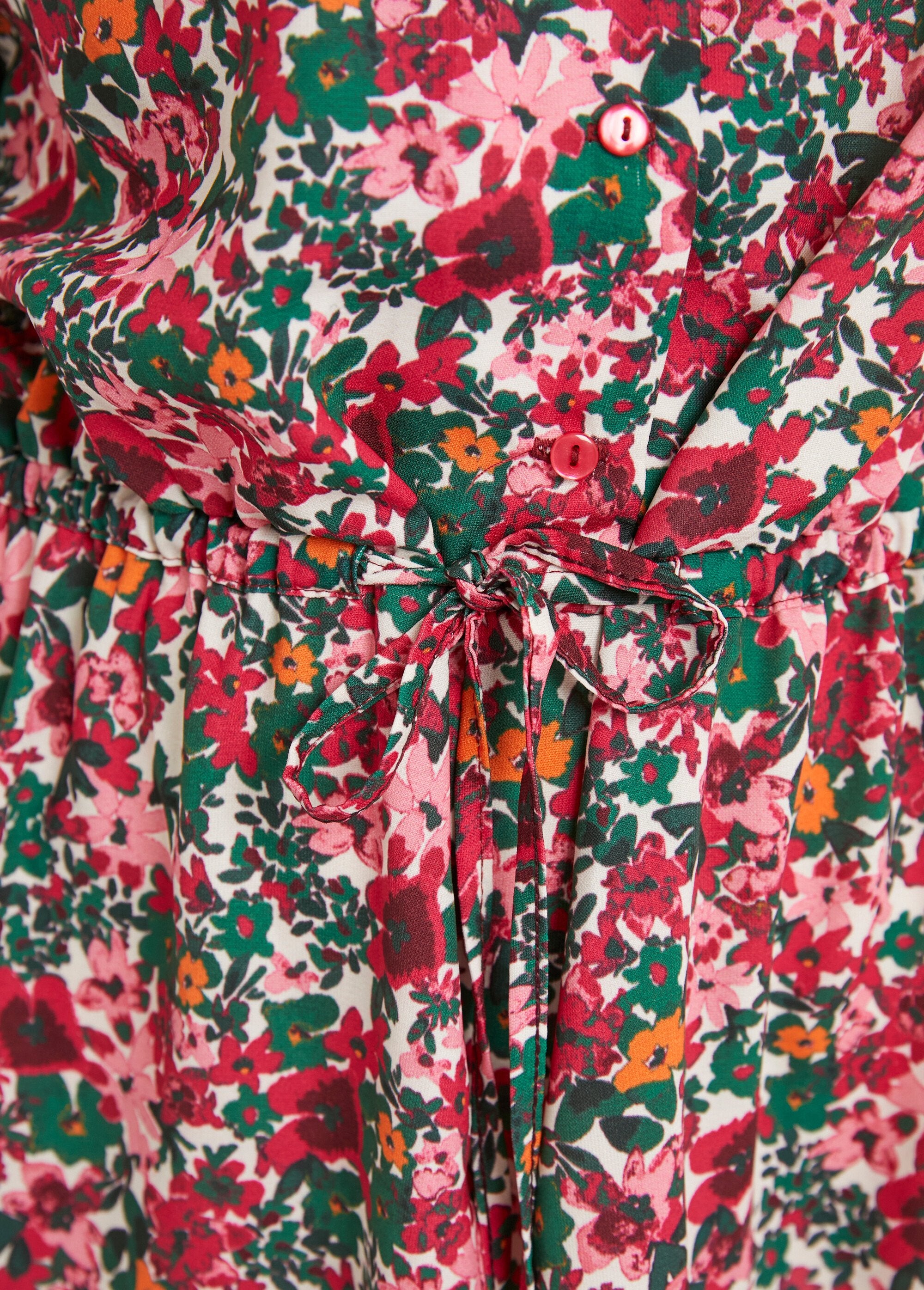 Abito_corto_svasato_con_scollo_a_V_e_abbottonatura_floreale_Rose_et_vert_DE3_slim