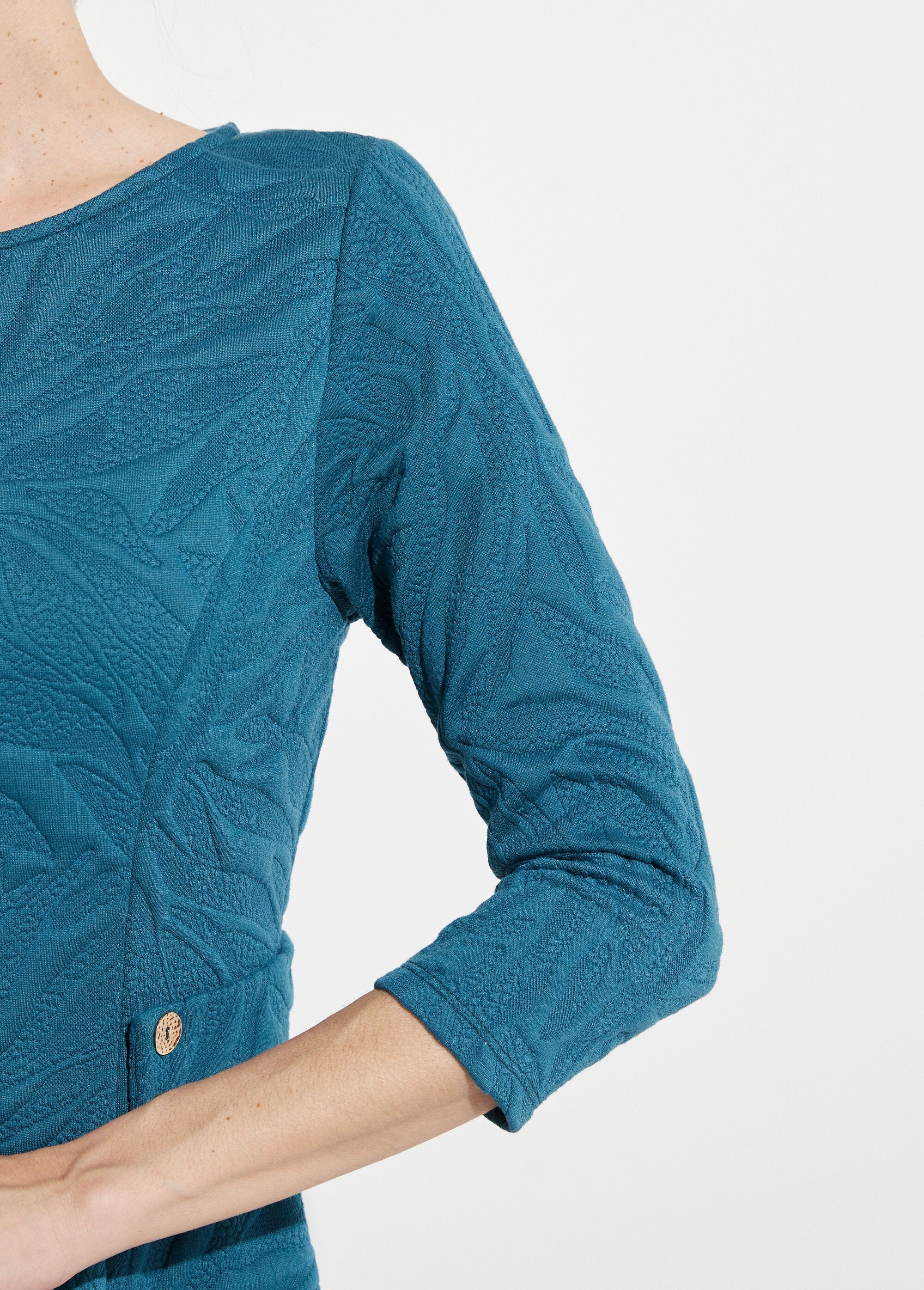 Abito_corto_sagomato_in_Jacquard_in_rilievo_Bleu_canard_DE1_slim