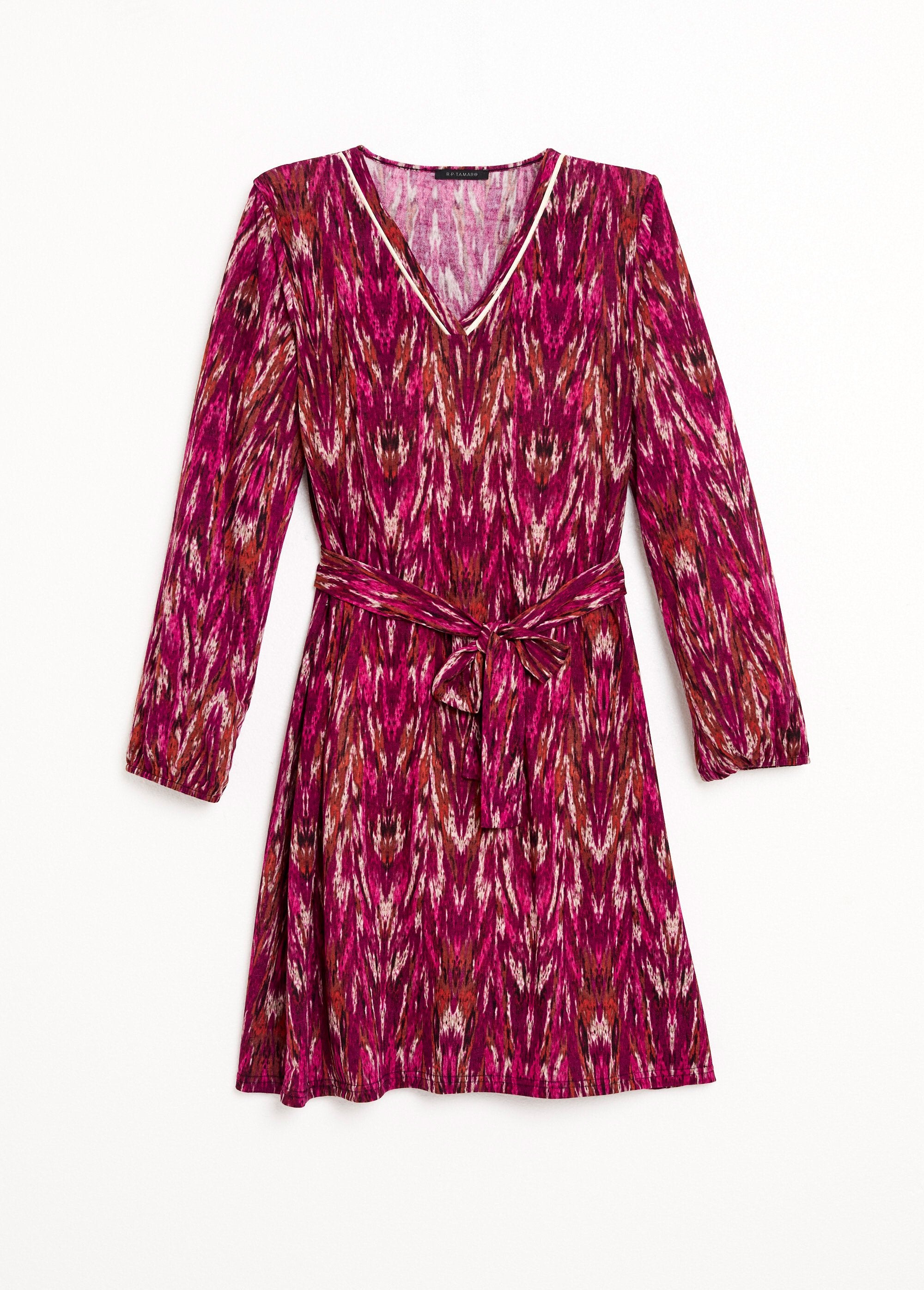 Abito_corto_stampato_con_scollo_a_V_e_maniche_lunghe_Cassis_et_beige_AP1_slim