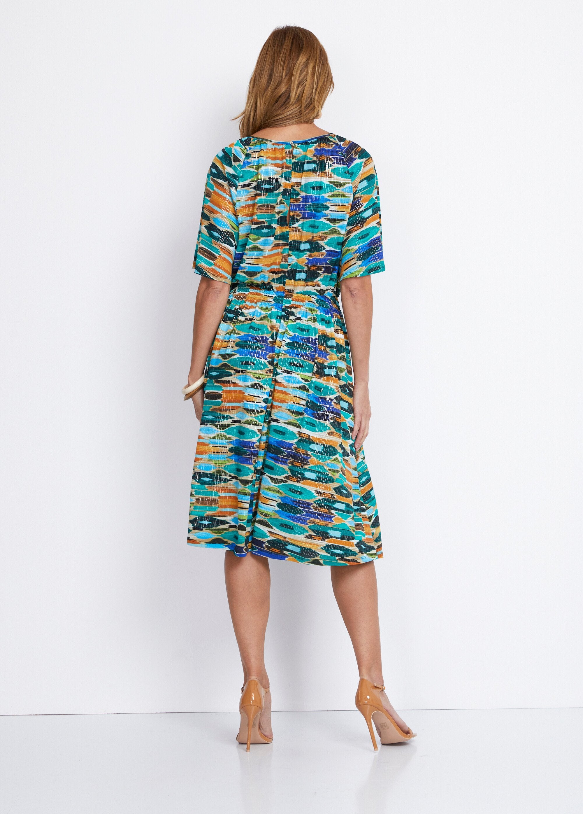 Abito_corto_svasato_con_smock_Vert_et_ocre_DO1_slim