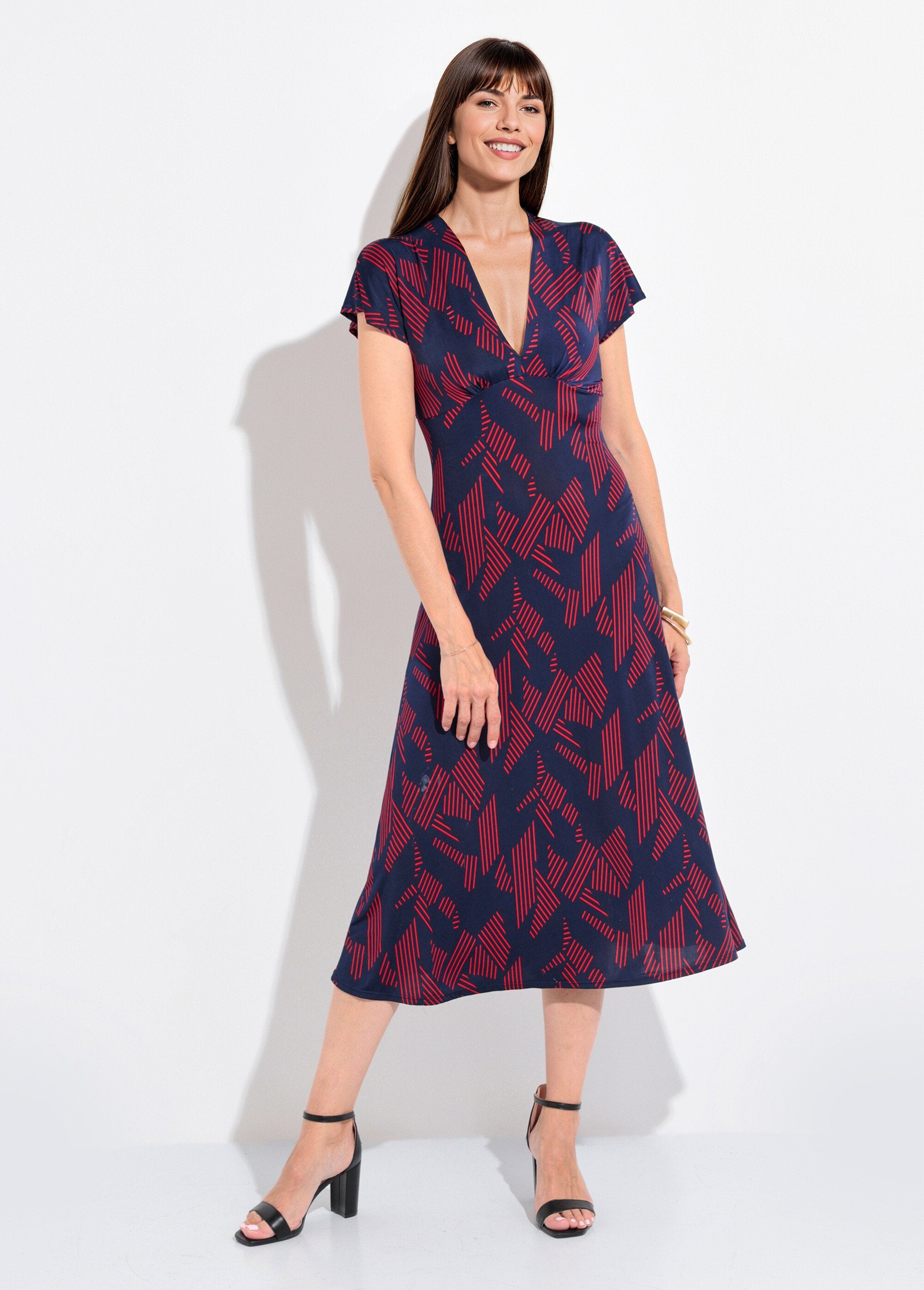 Abito_grafico_con_scollo_a_V_e_maniche_lunghe_Marine_et_bordeaux_FA1_slim