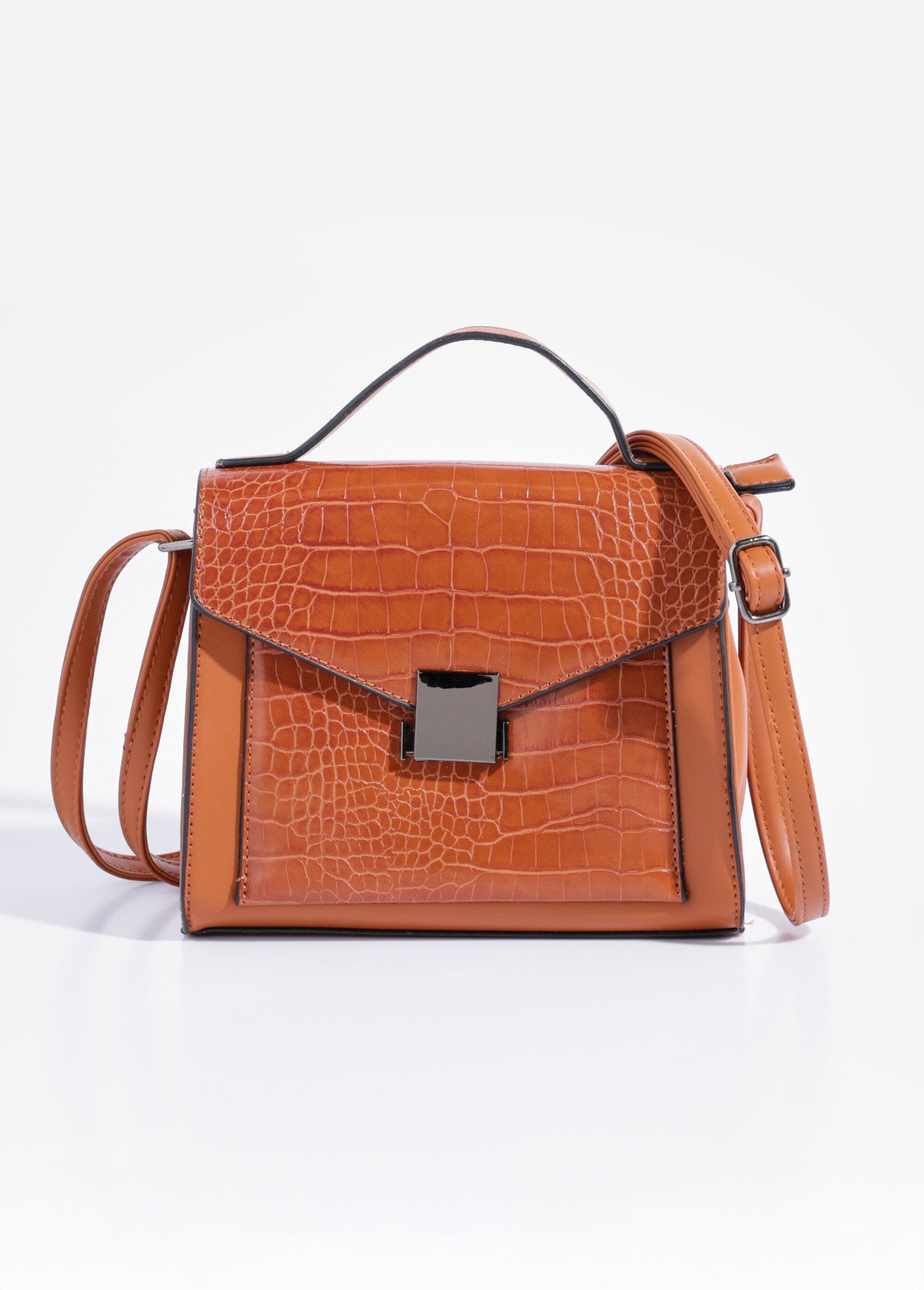 Borsa_a_mano_in_look_rettile,_manico_corto_Camel_FA1_slim