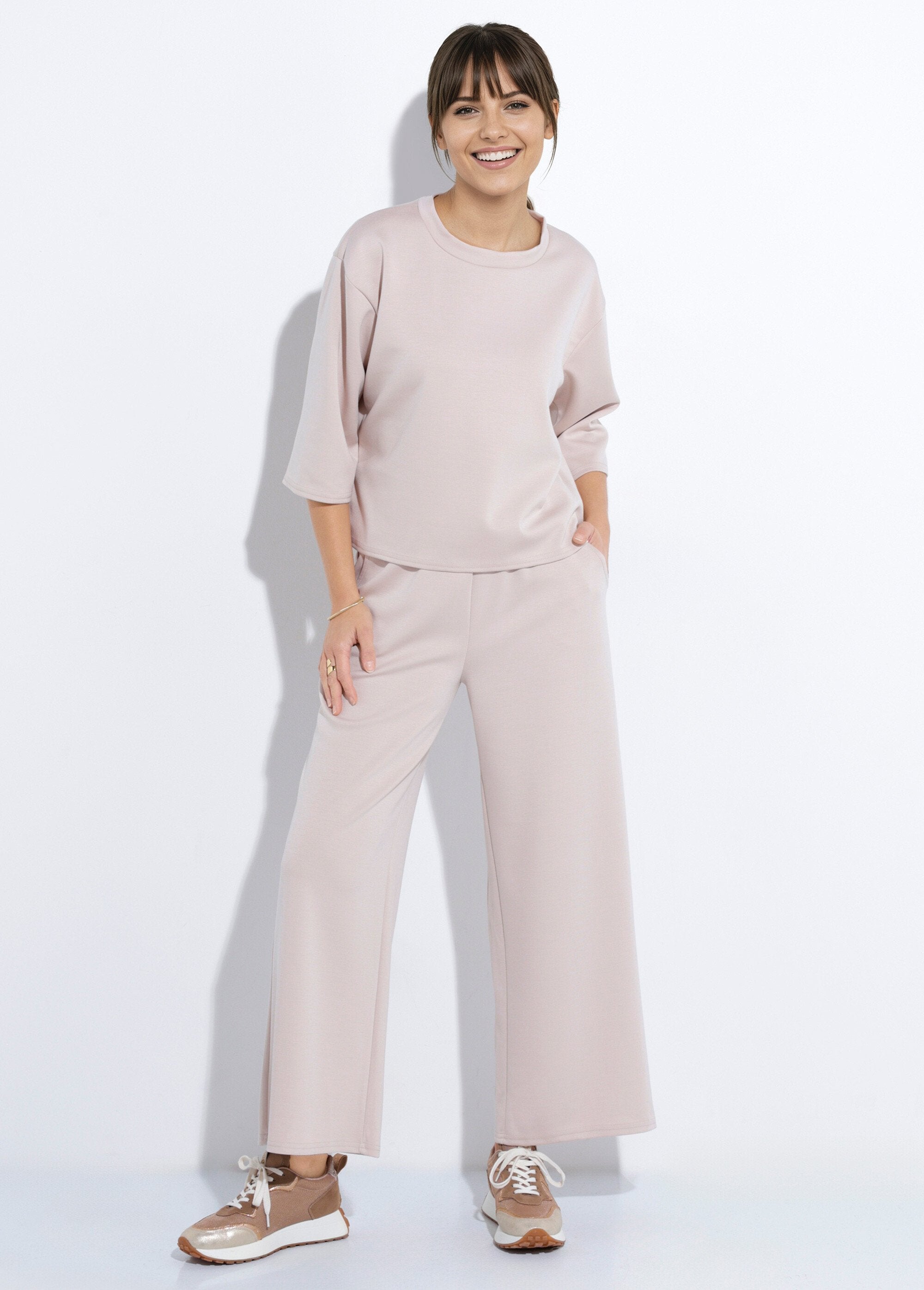 Felpa_comfort_fit_con_maniche_a_3/4_Beige_SF1_slim