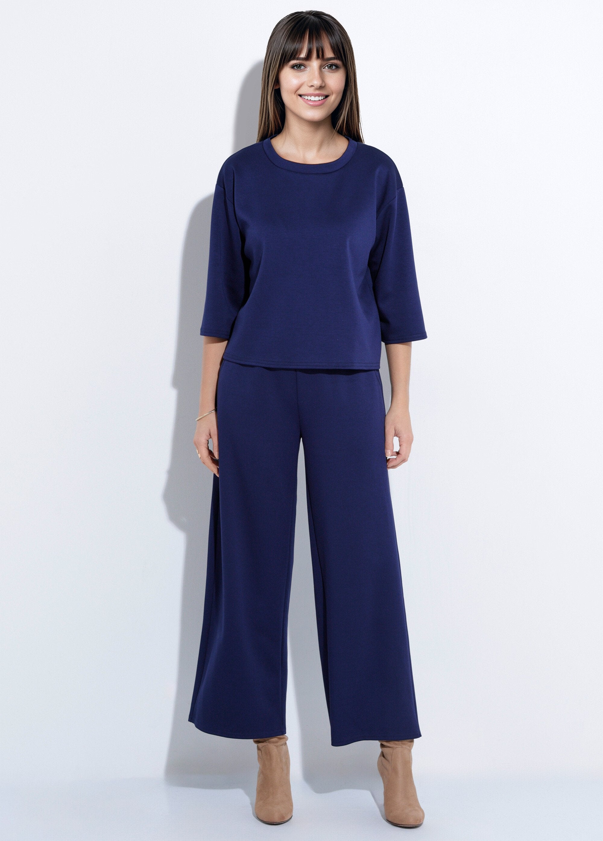 Felpa_comfort_fit_con_maniche_a_3/4_Marine_SF1_slim