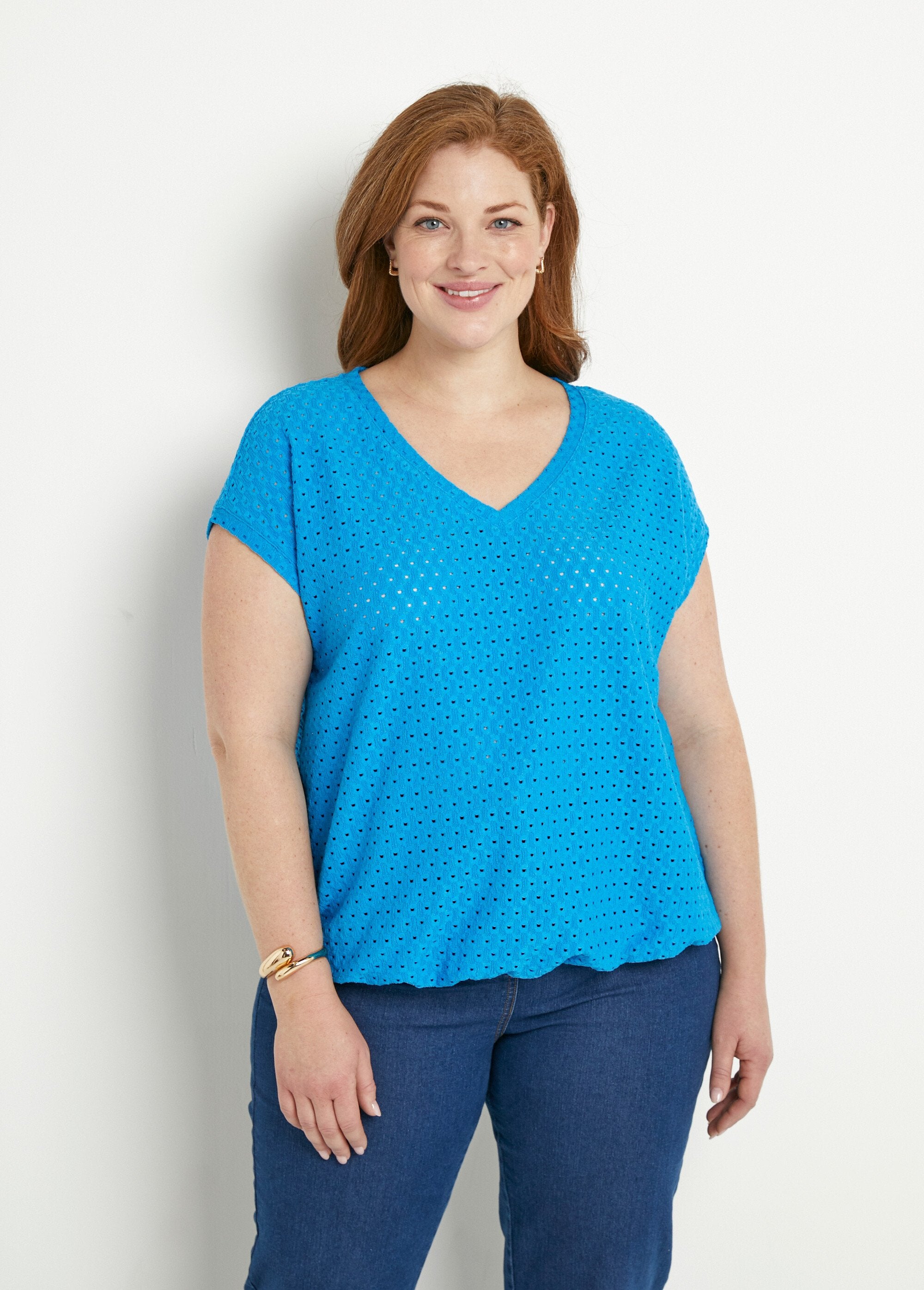 T-shirt_corta_e_sciolta_con_scollo_a_V_Turquoise_FA1_curvy