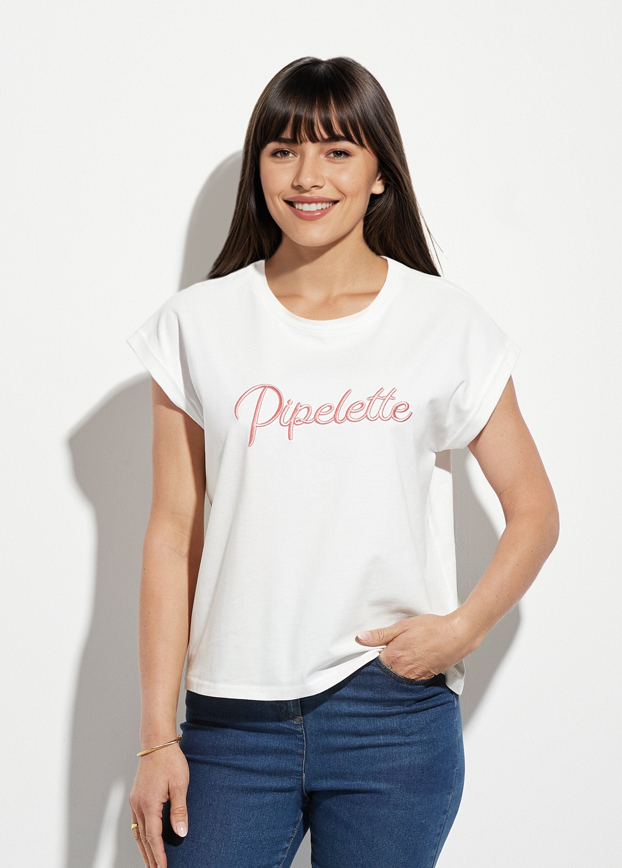 T-shirt_con_scollo_rotondo_e_messaggio_Pipelette_Blanc_FA1_slim