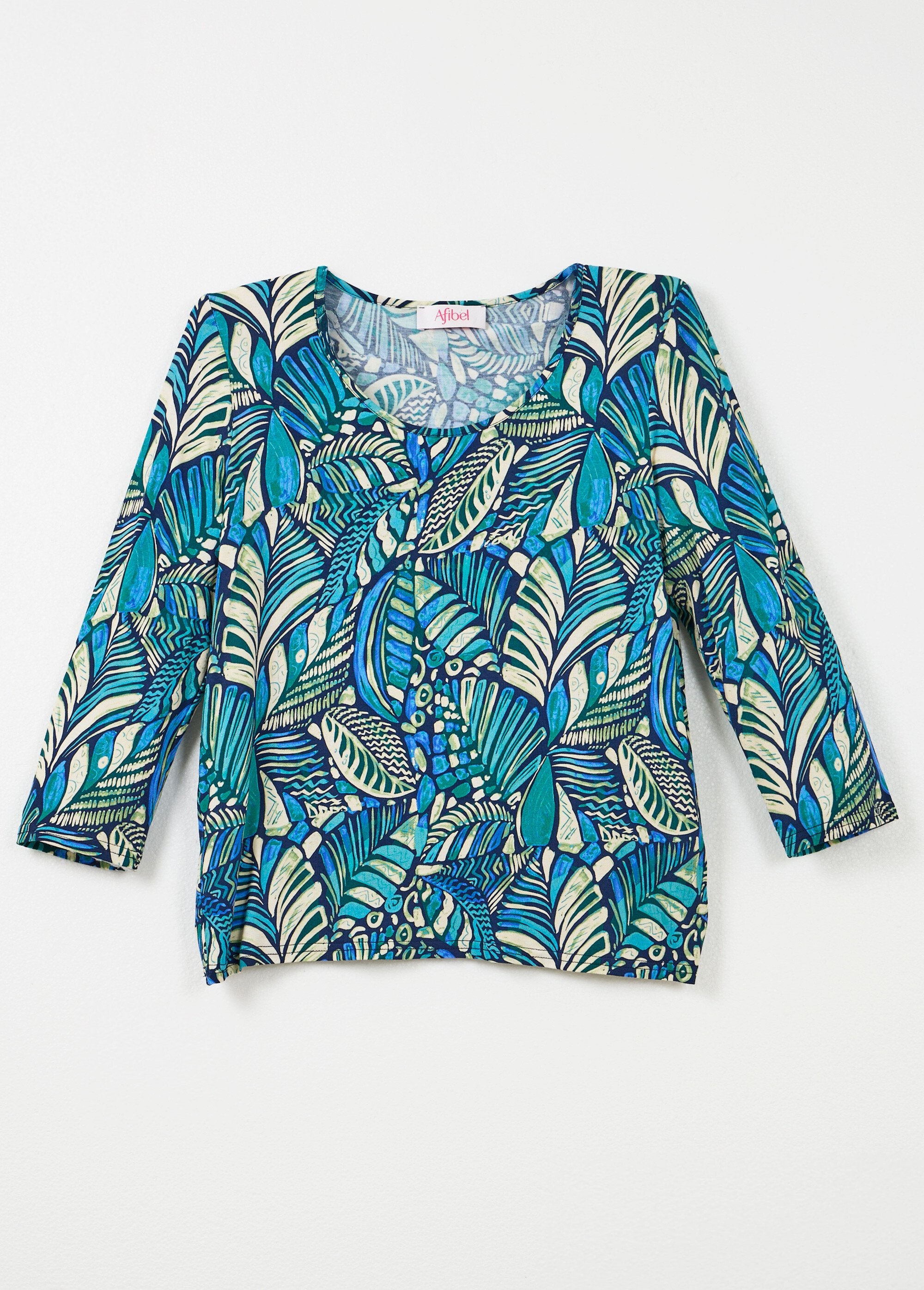 T-shirt_con_stampa_patchwork_e_scollo_rotondo_Bleu_et_vert_AP1_slim